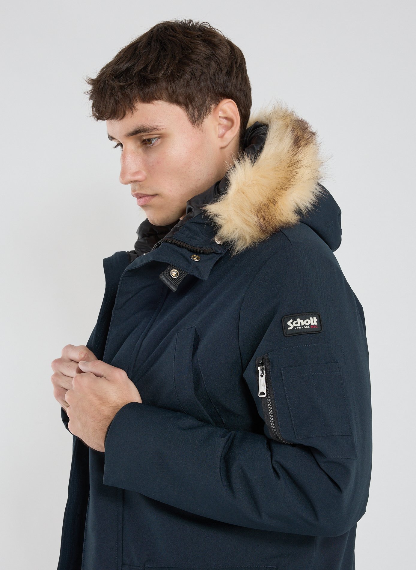 Parka mi longue à capuche  SCHOTT Bleu