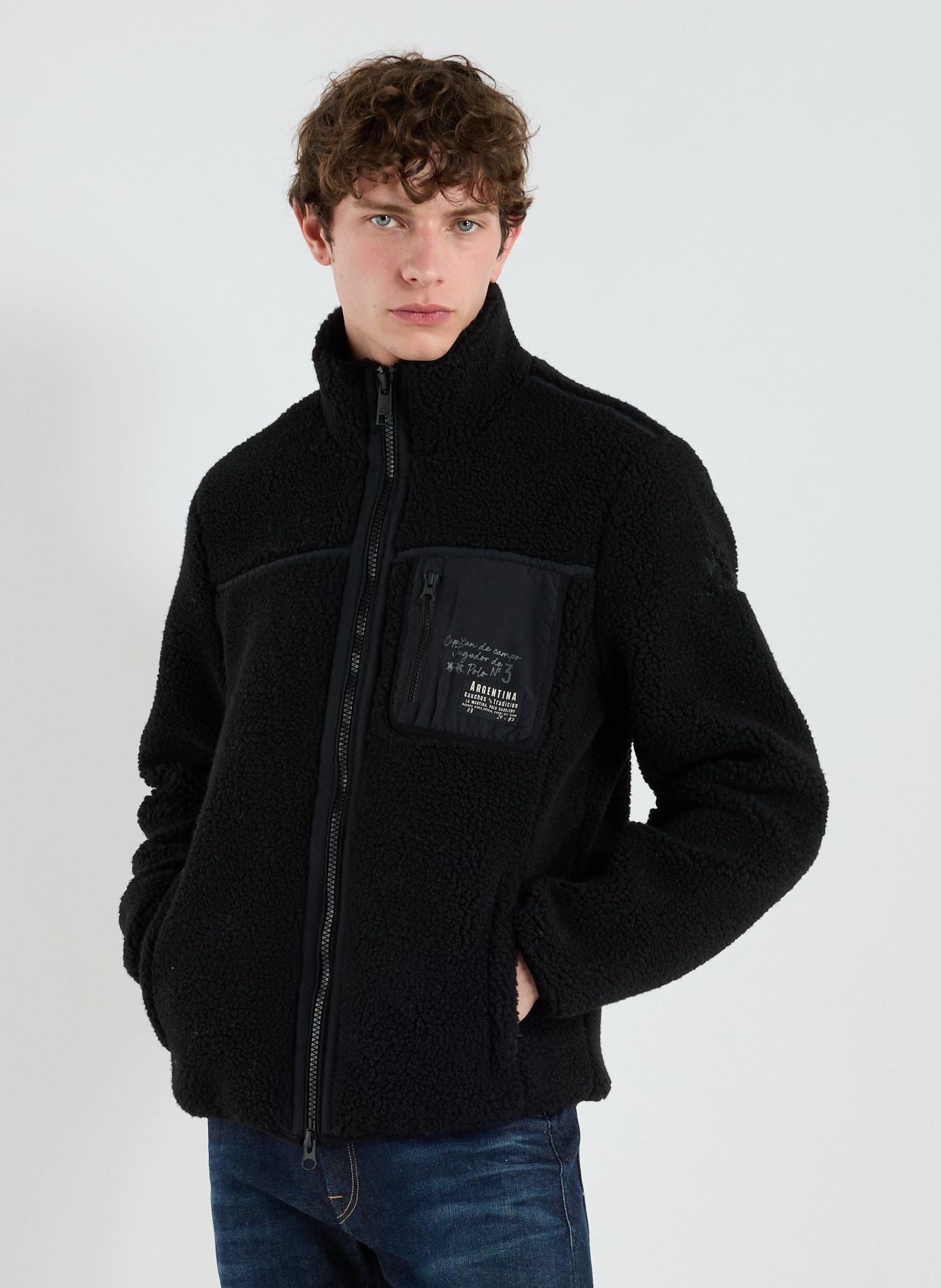 LA MARTINA Blouson effet teddy à col montant Noir