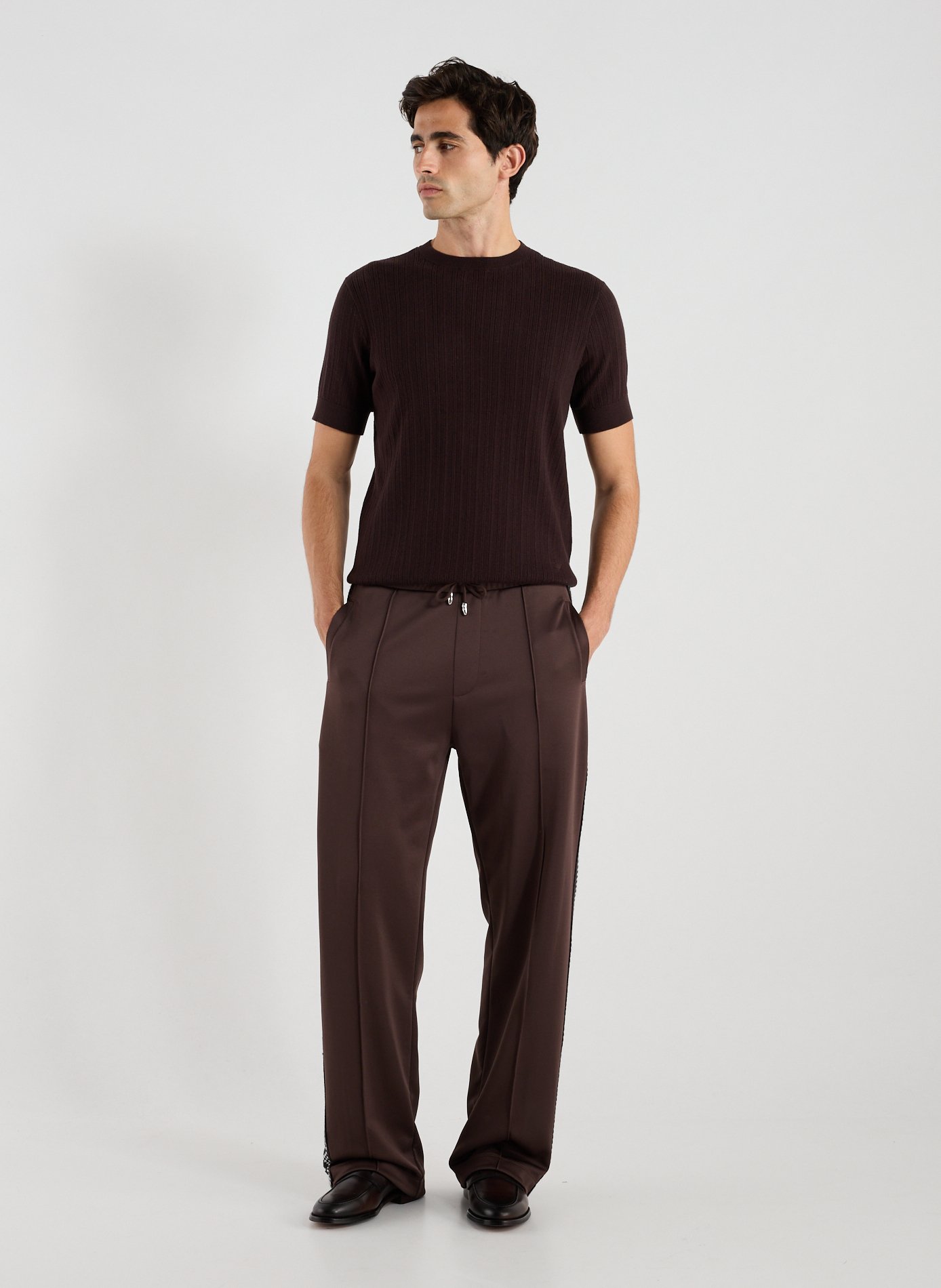 Round neck T-shirt in cotton and cashmere EMPORIO ARMANI Brown