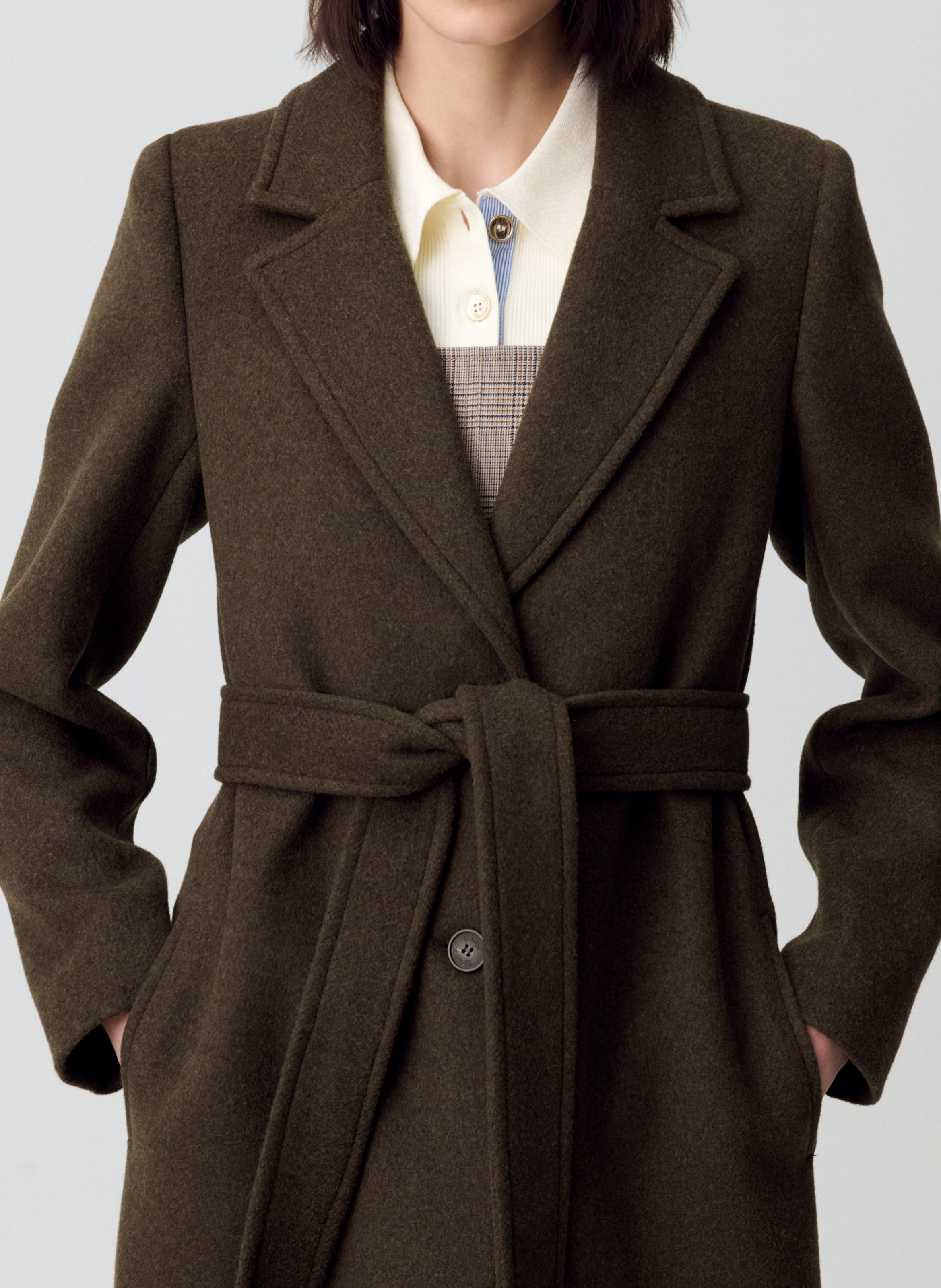 Manteau col tailleur en laine mélangée general CLAUDIE PIERLOT Kaki