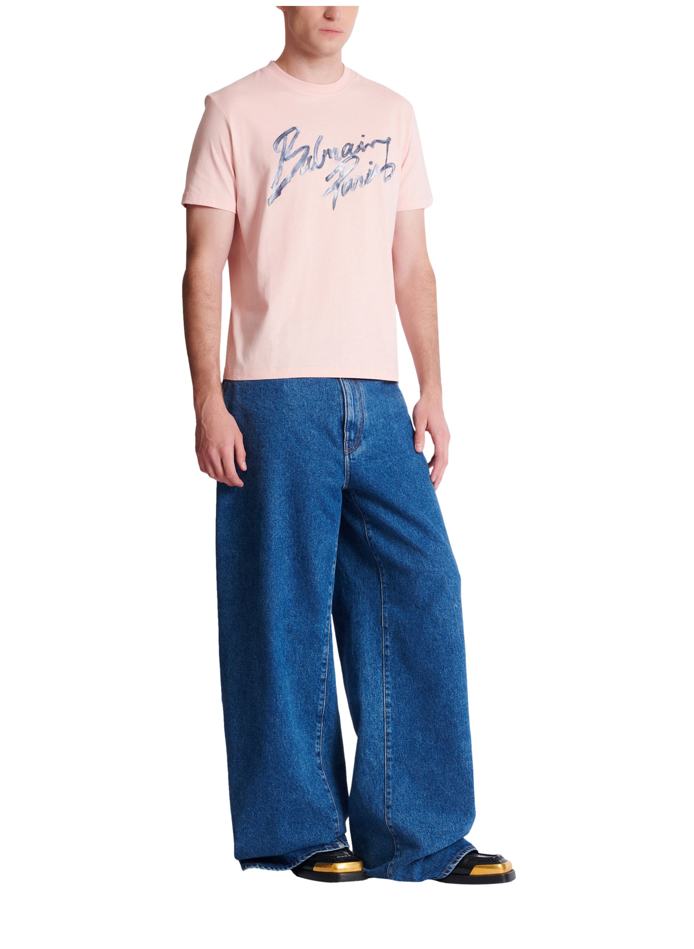 T-shirt en coton à imprimé BALMAIN Rose