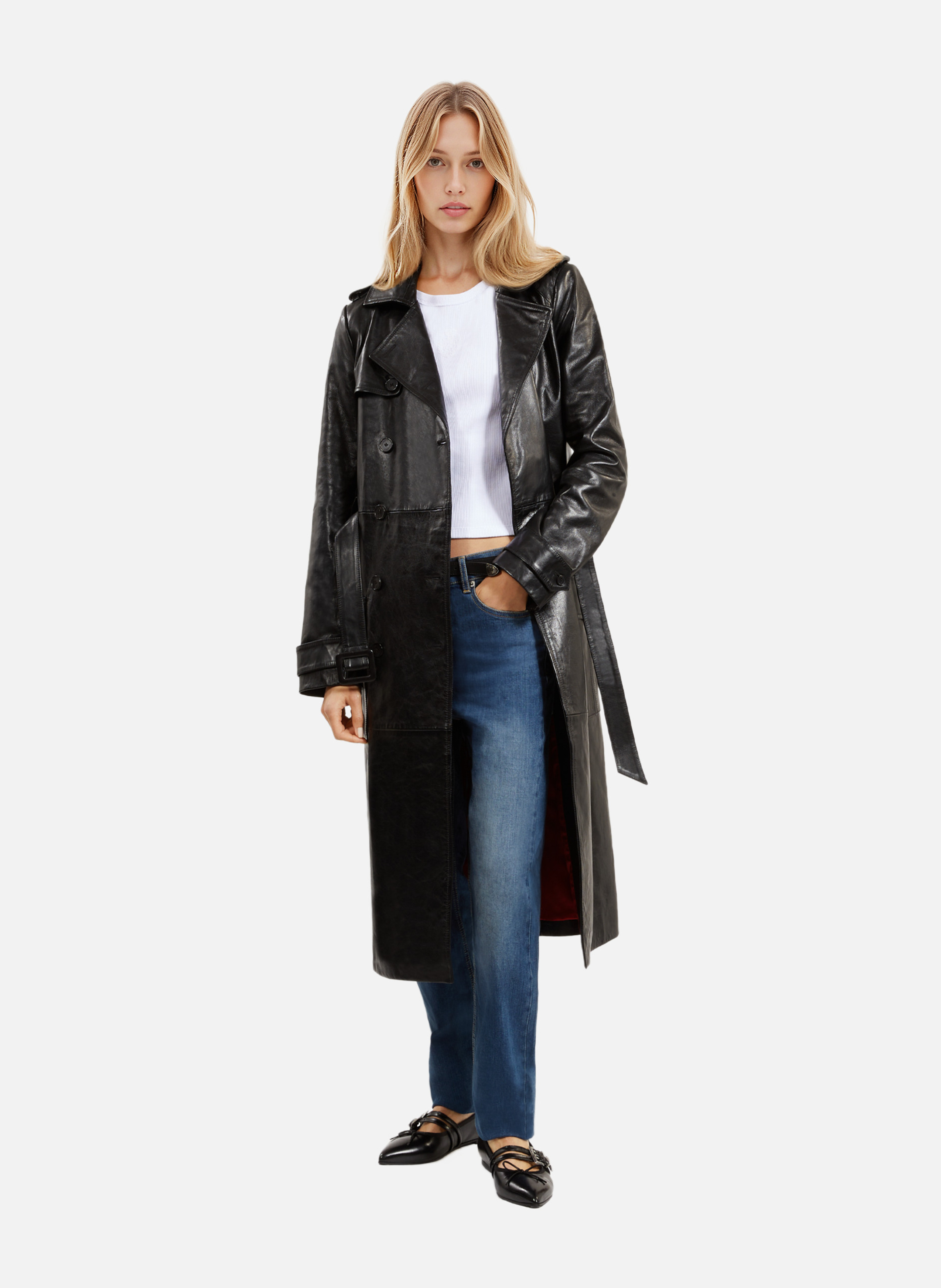 Trench long en cuir THE KOOPLES Noir