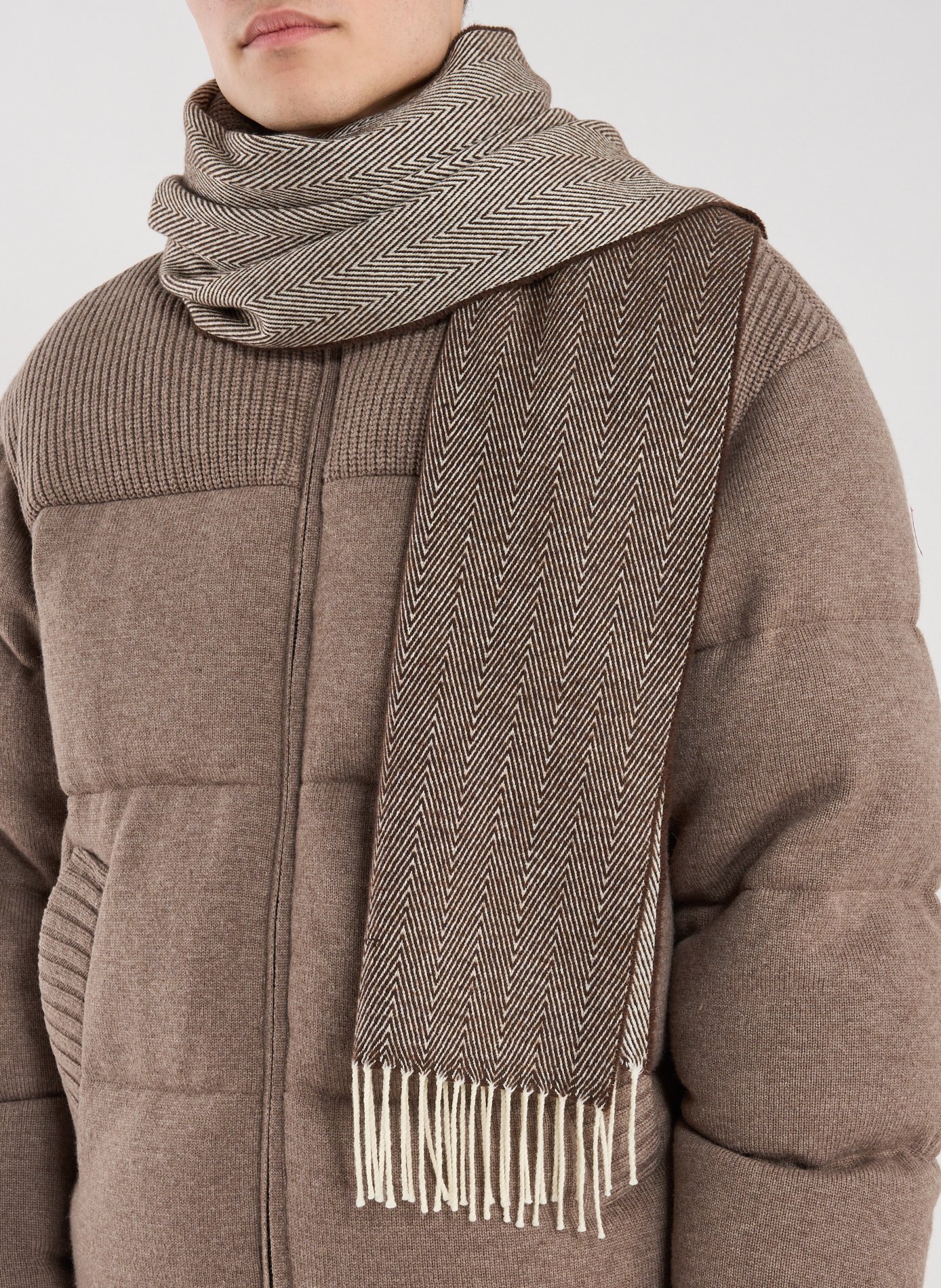 Merino wool chevron pattern scarf with fringes GANT Brown