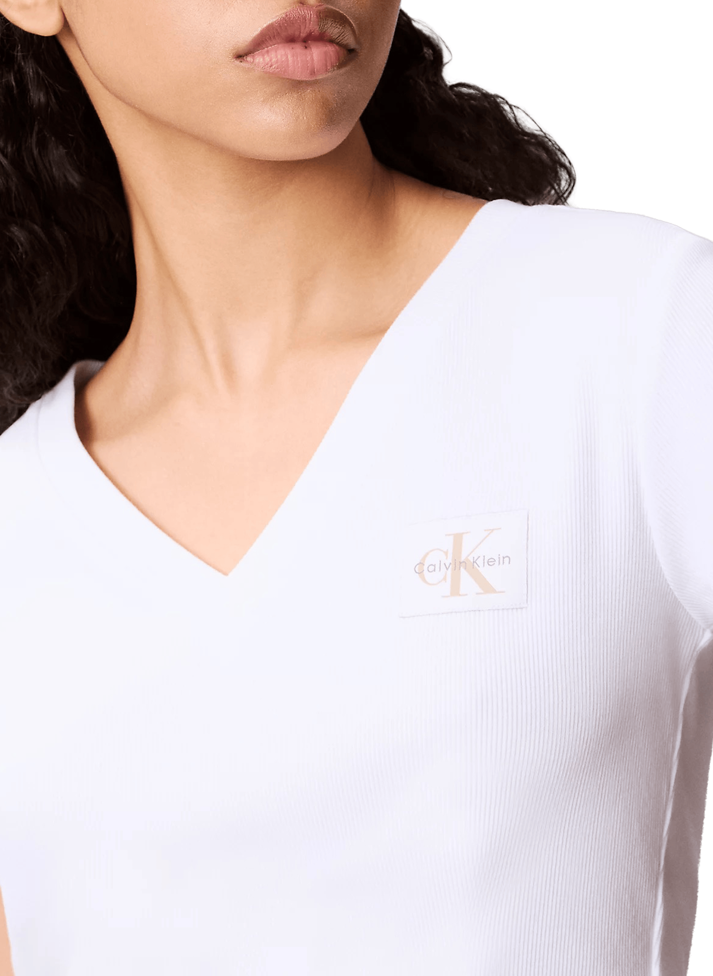 T-shirt col V en coton mélangé CALVIN KLEIN Blanc