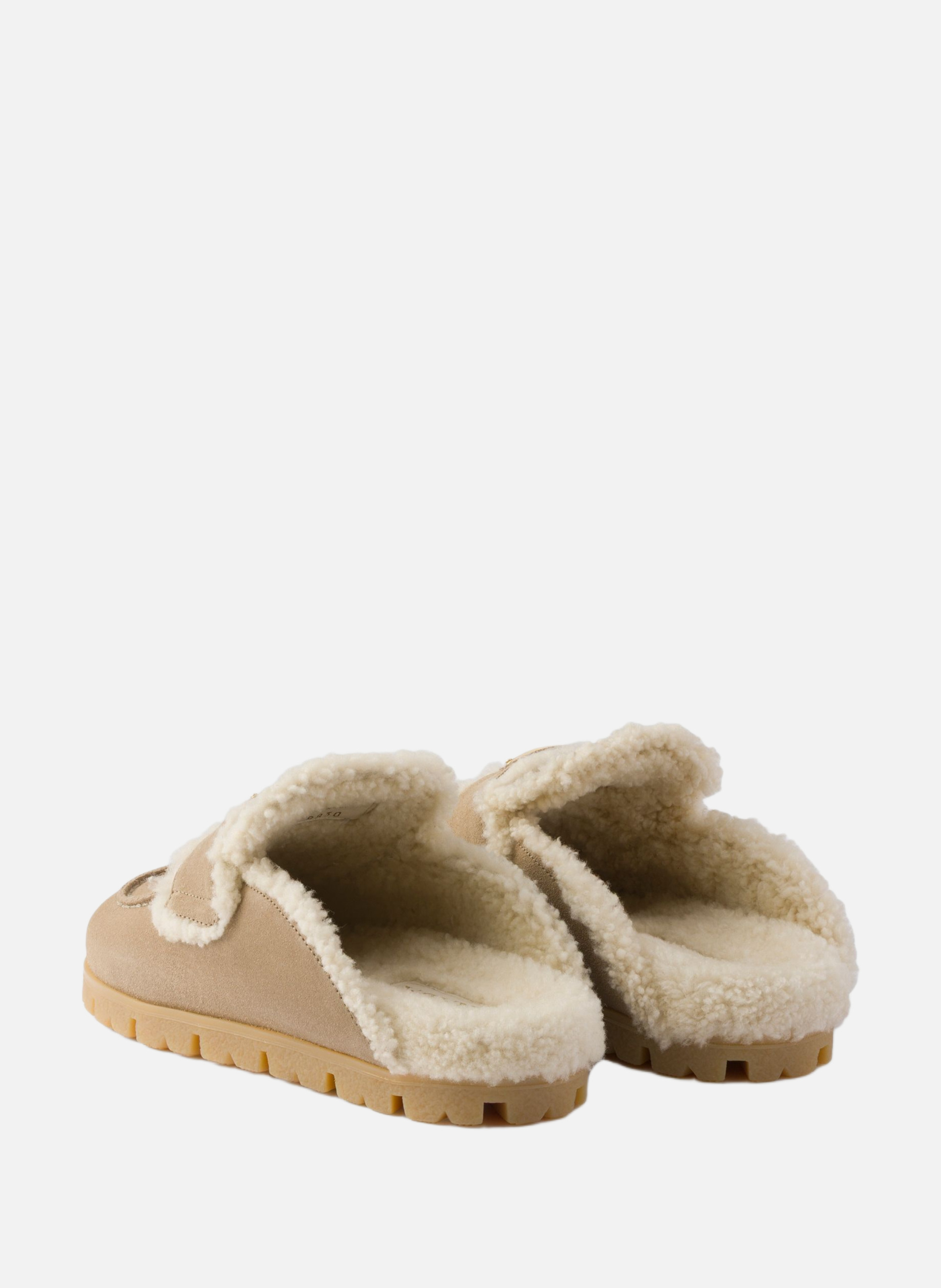Mules en veau velours et peau de mouton PRADA Beige