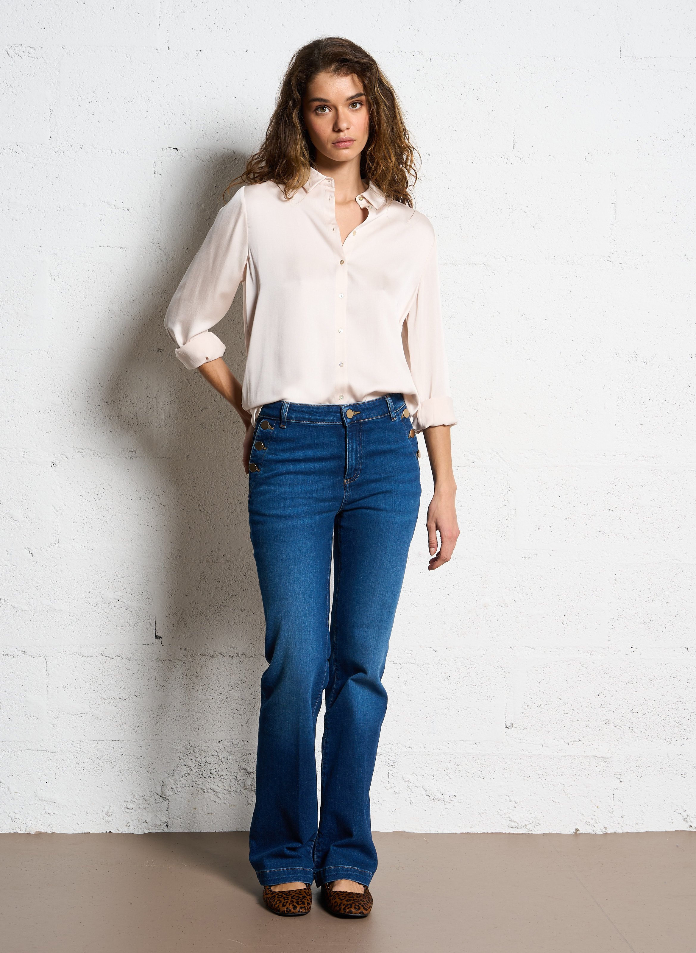 Chemise droite col classique satinée carla MAISON 123 Beige