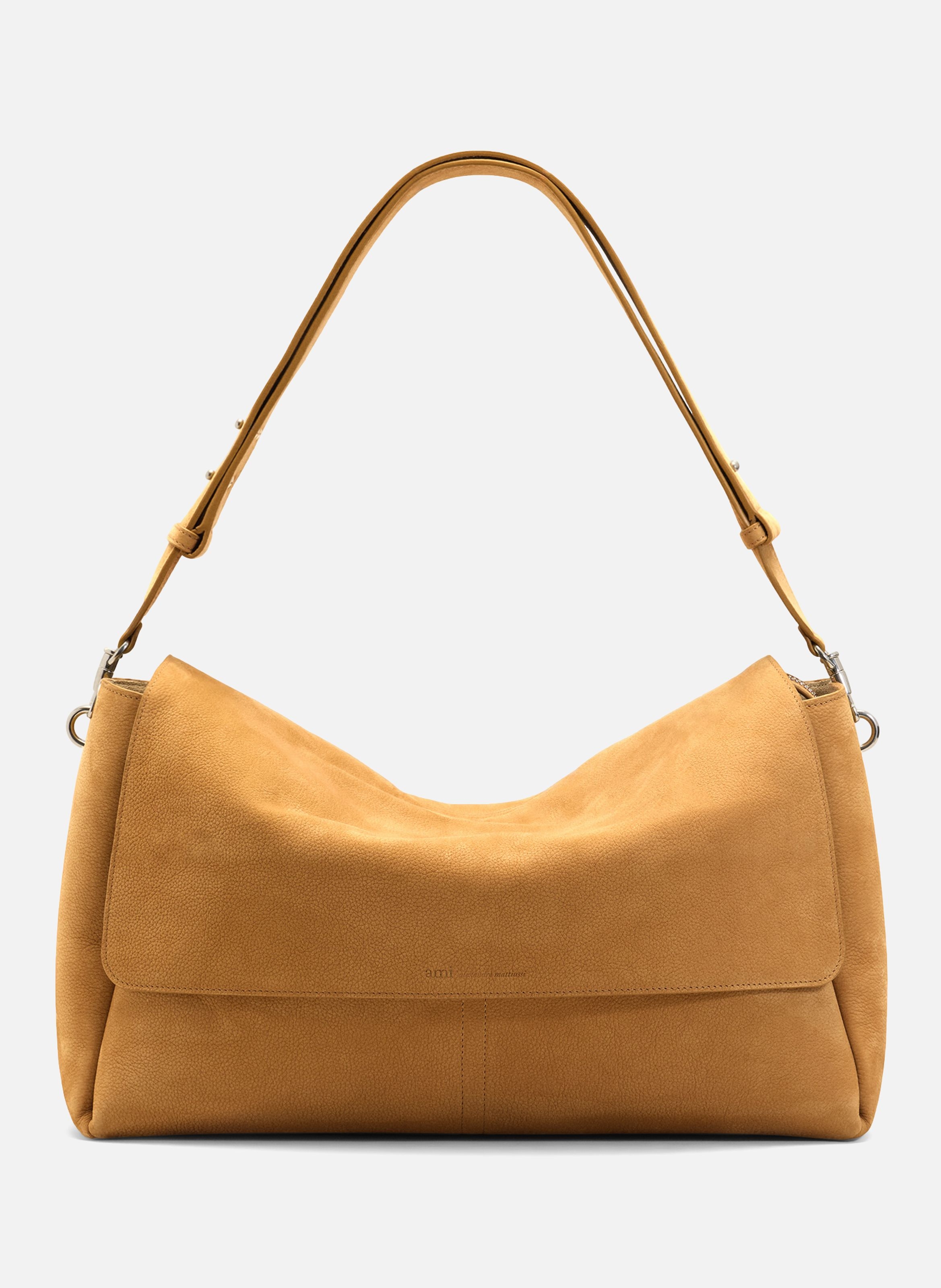 Grand sac à rabat carrousel unisexe en cuir de vache JauneAMI PARIS