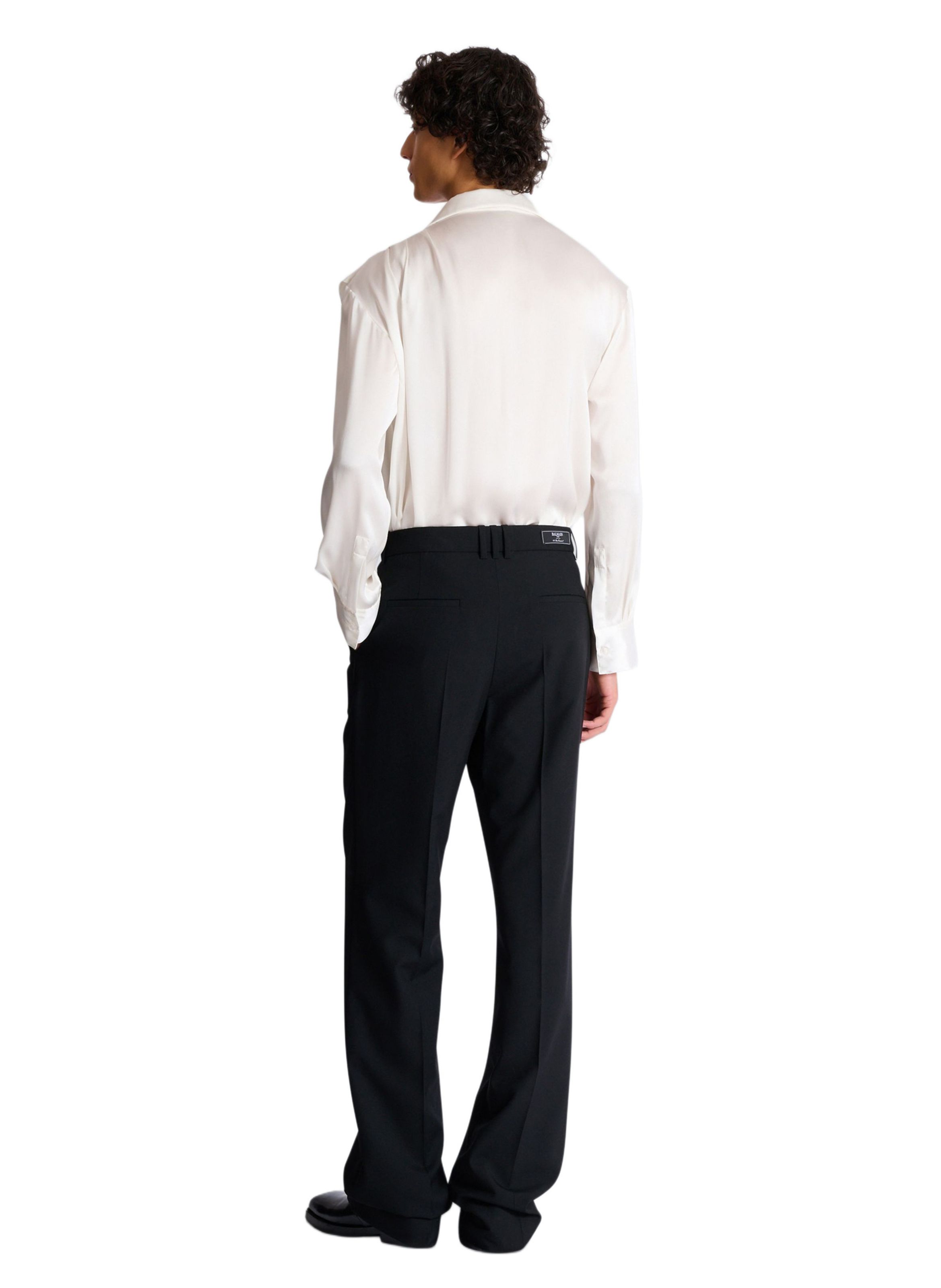 Pantalon à plis en laine brodée « sand effect » BALMAIN Noir