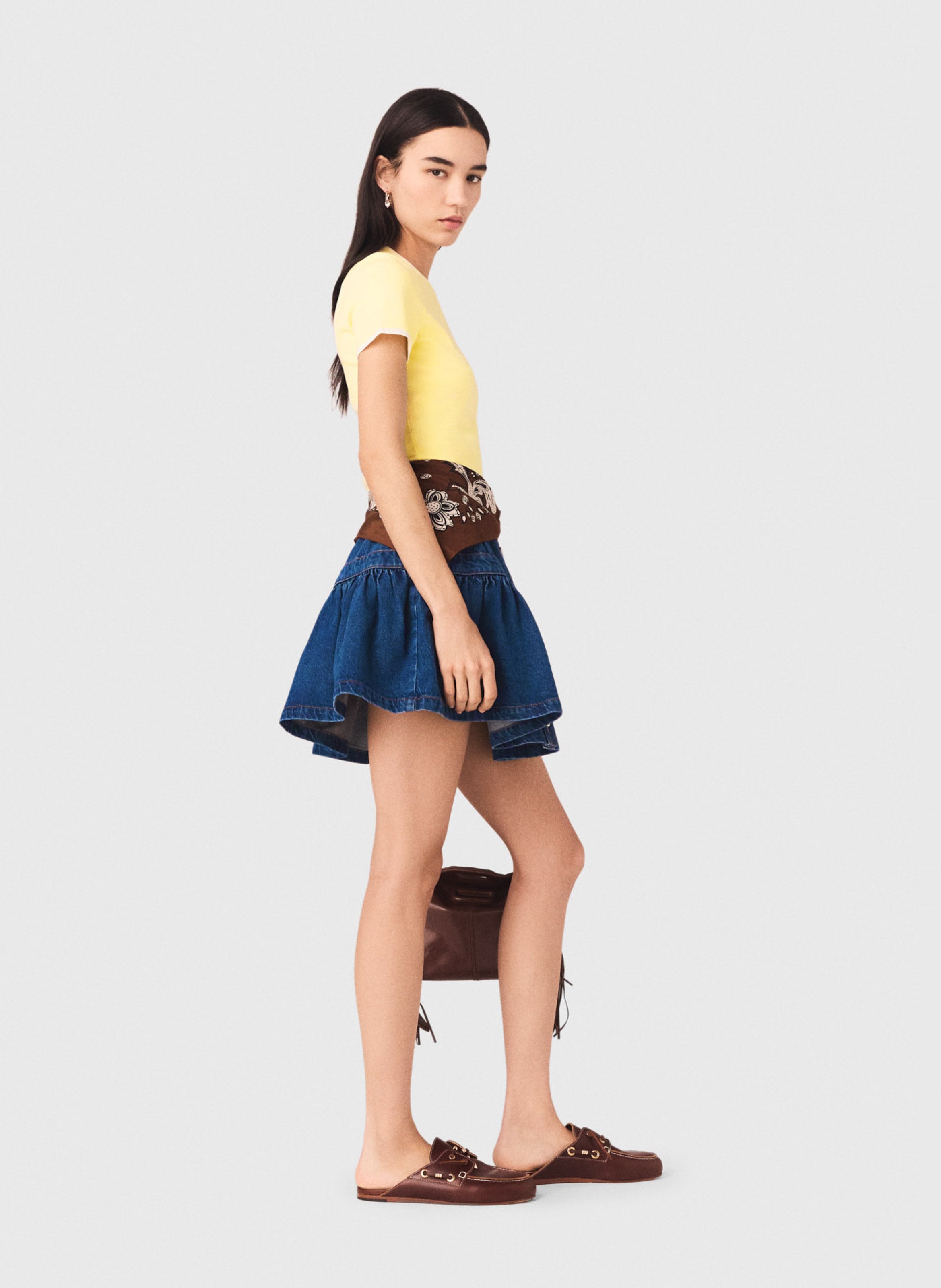 Pull en maille ajusté col rond MAJE Jaune