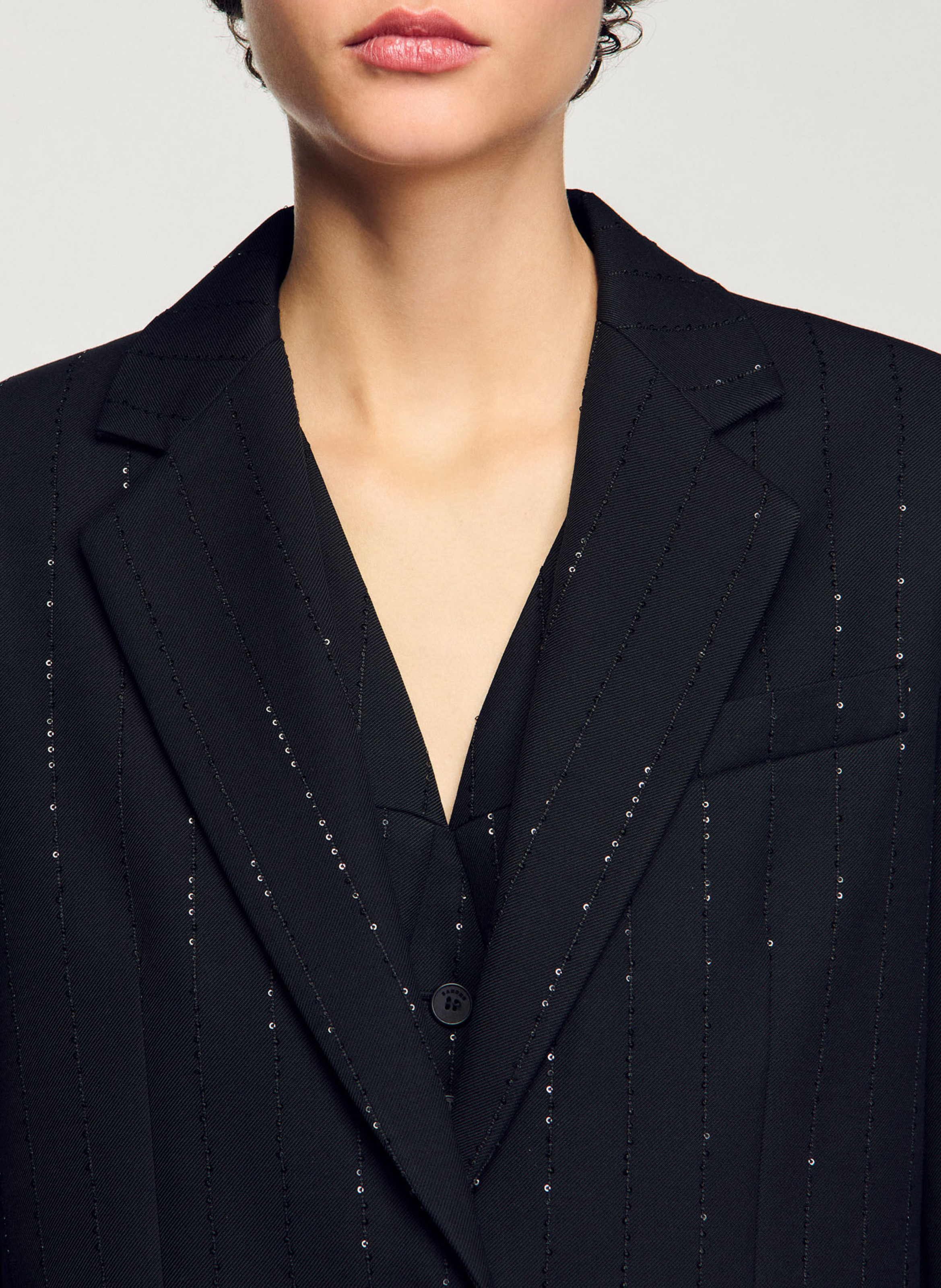 Veste tailleur rayée à sequins SANDRO Noir