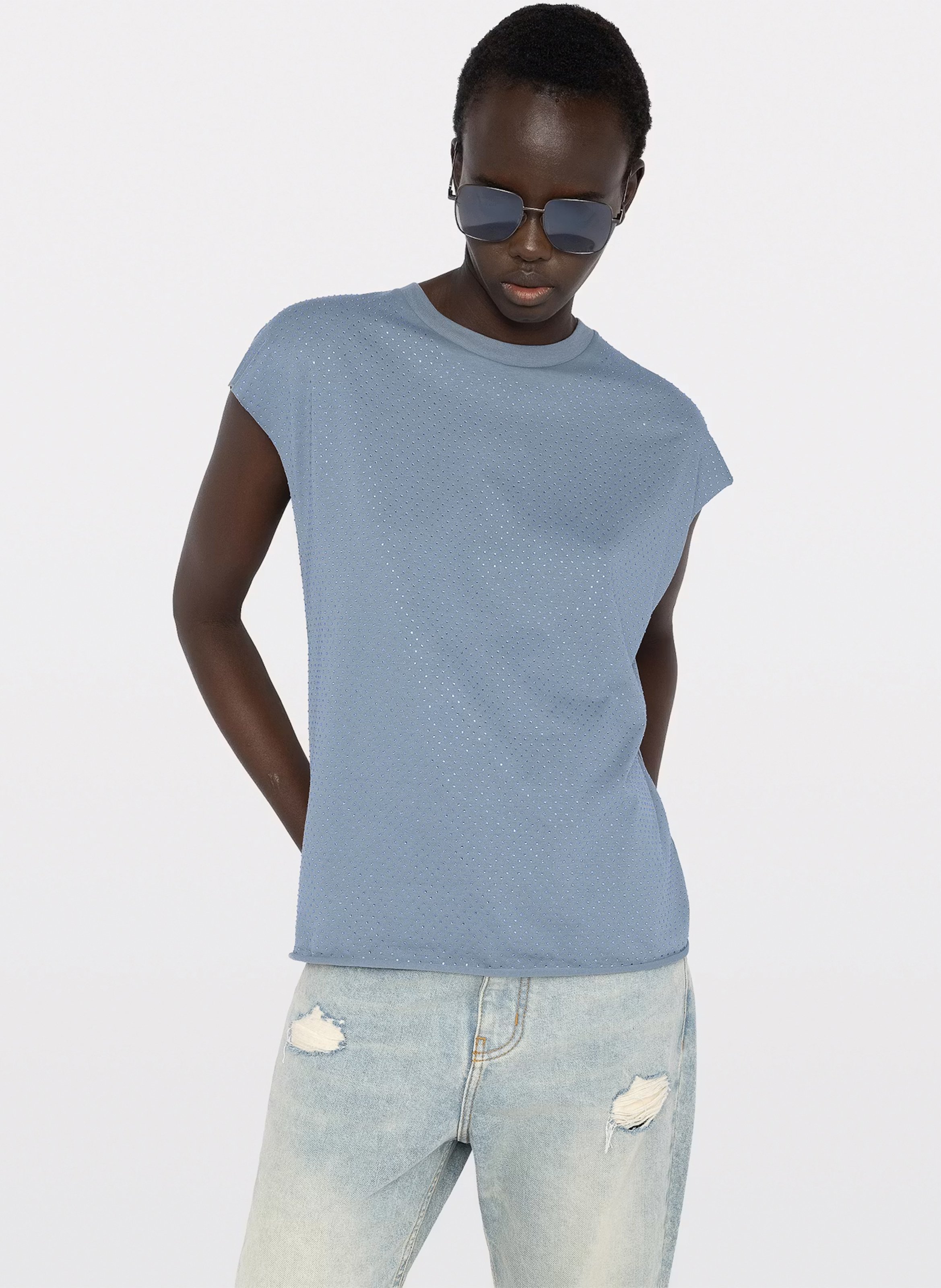 Tee-shirt droit col rond à strass cloe ZADIG&VOLTAIRE Bleu