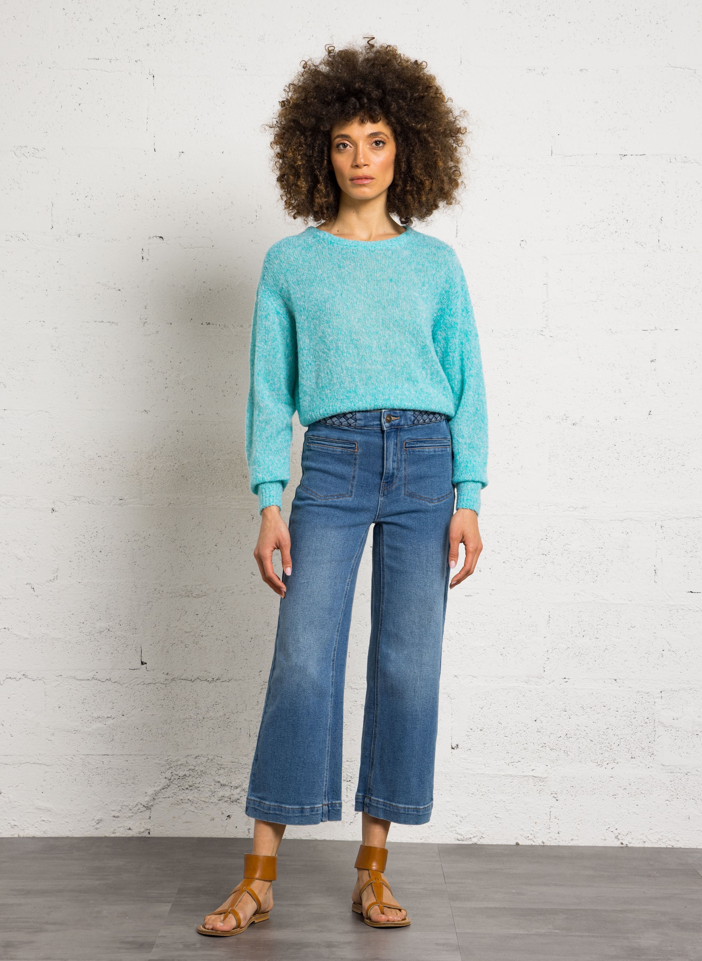 Pull oversize col rond en laine mélangée nuggy AMERICAN VINTAGE Bleu