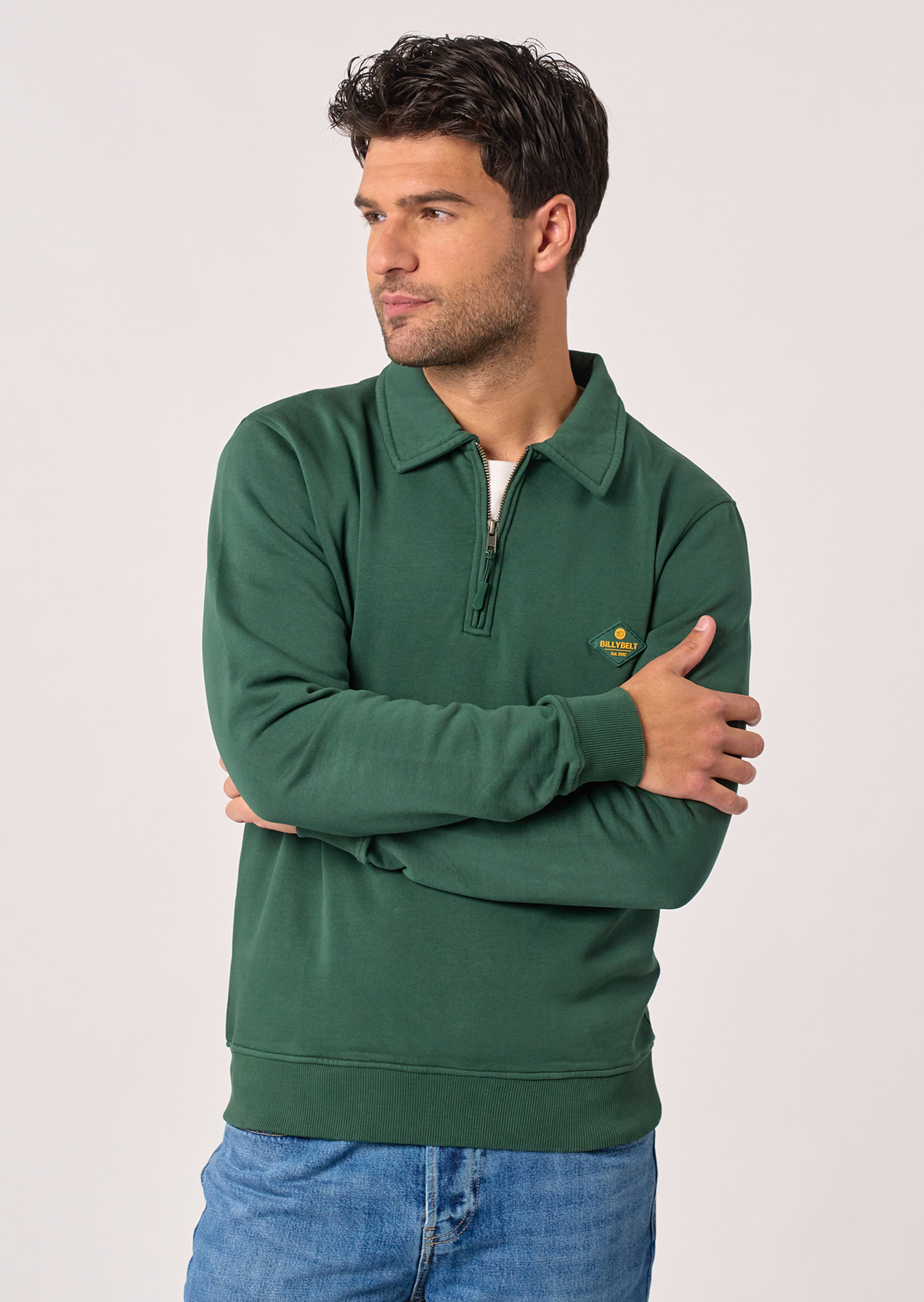 Sweatshirt à col zippé en coton biologique BILLYBELT Vert