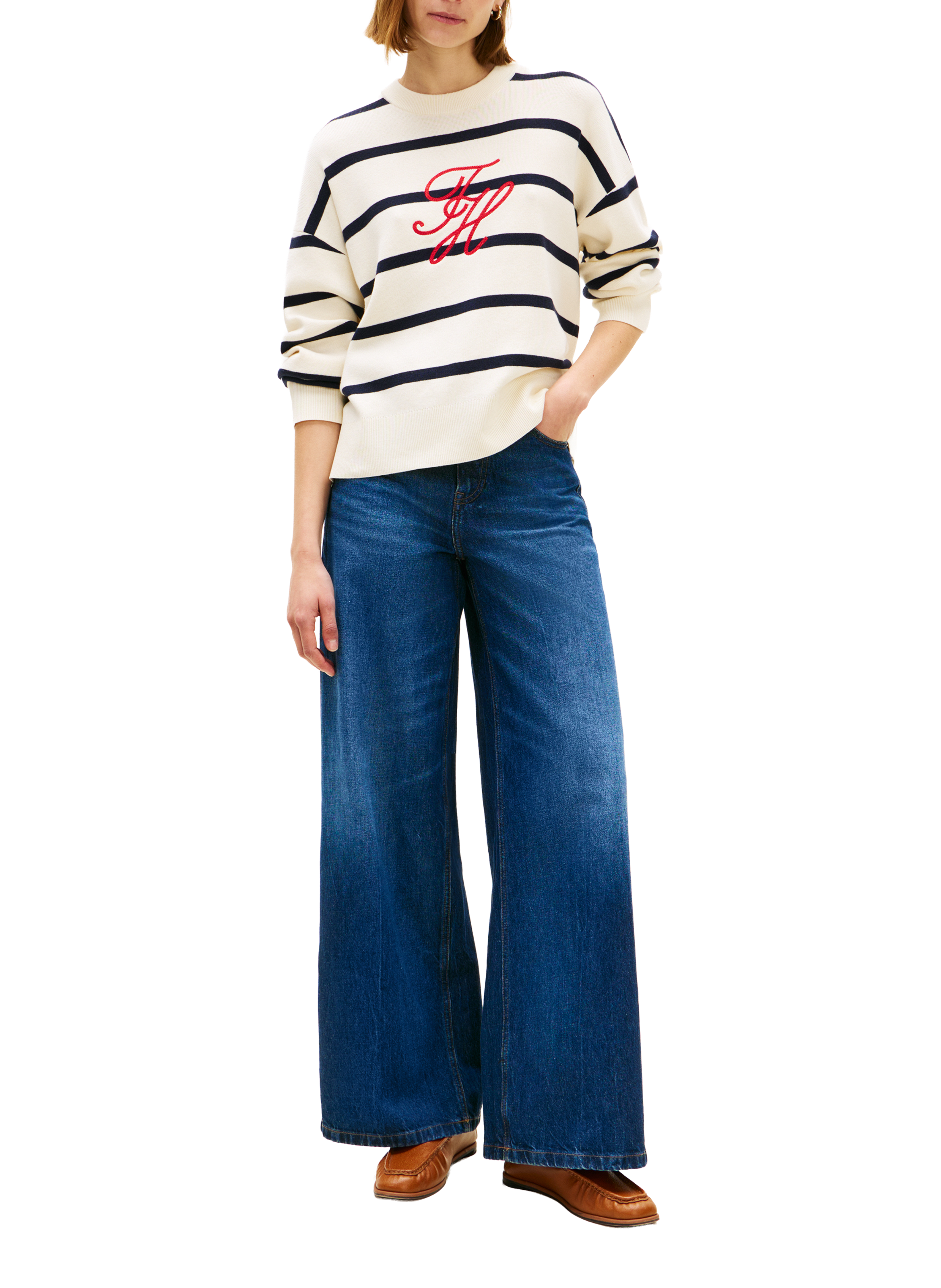 Pull logo à rayures en coton TOMMY HILFIGER Multicolore