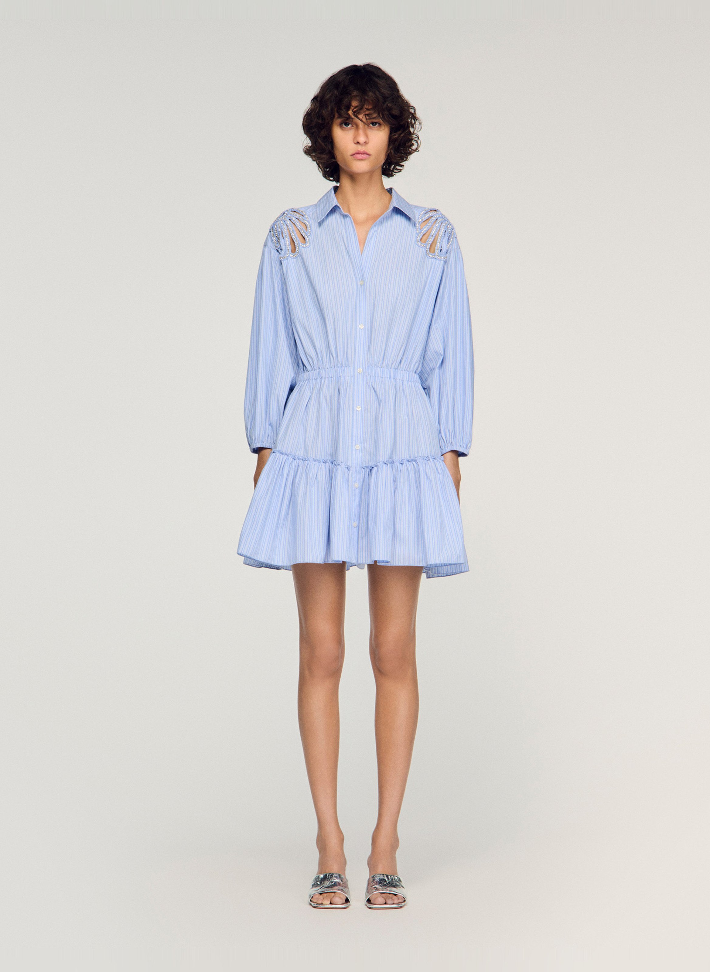 Robe courte en coton SANDRO Bleu