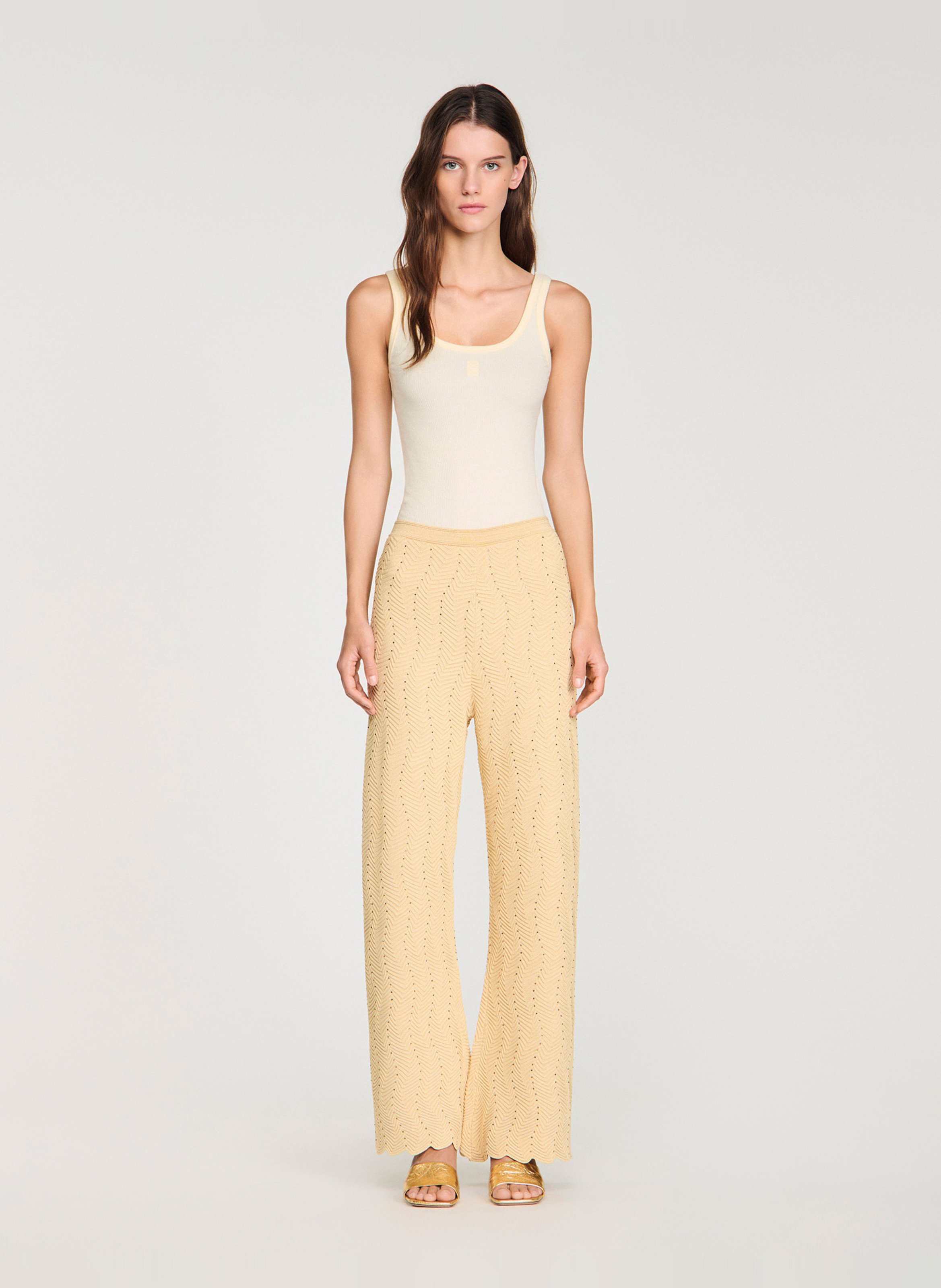 Pantalon droit élastiqué en maille fantaisie SANDRO Doré