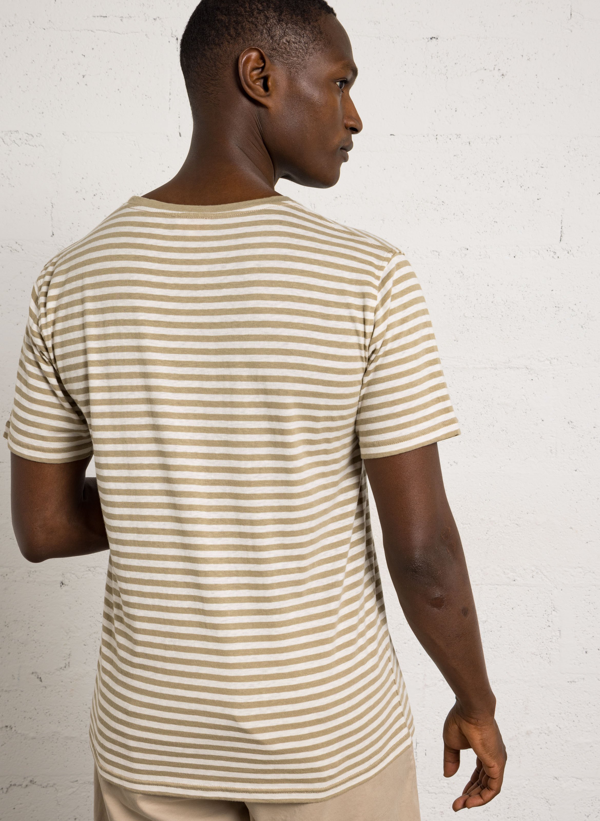 Round neck regular-fit striped T-shirt in mixed cotton ARMOR-LUX Beige