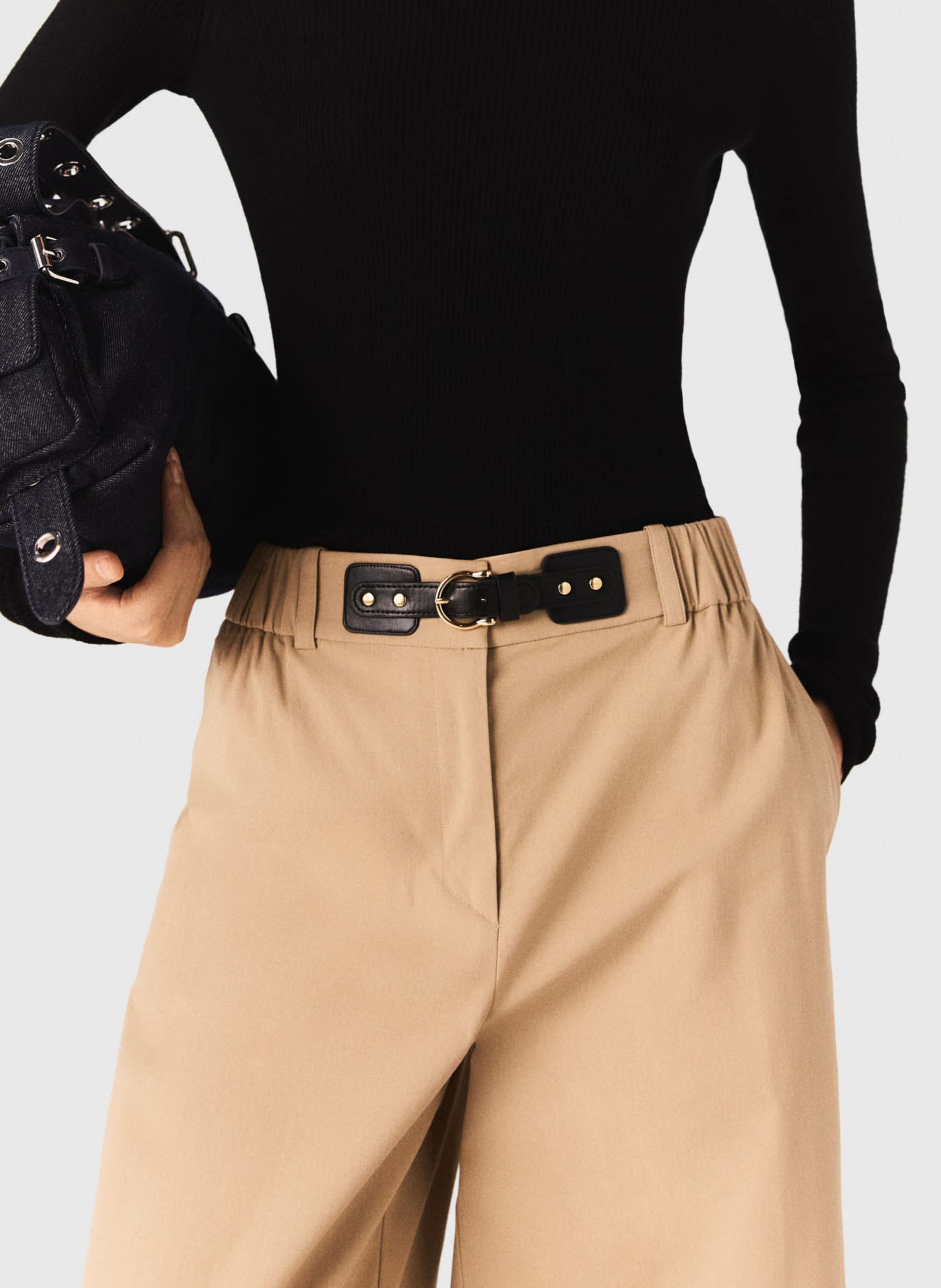 Pantalon large en coton mélangé MAJE Beige