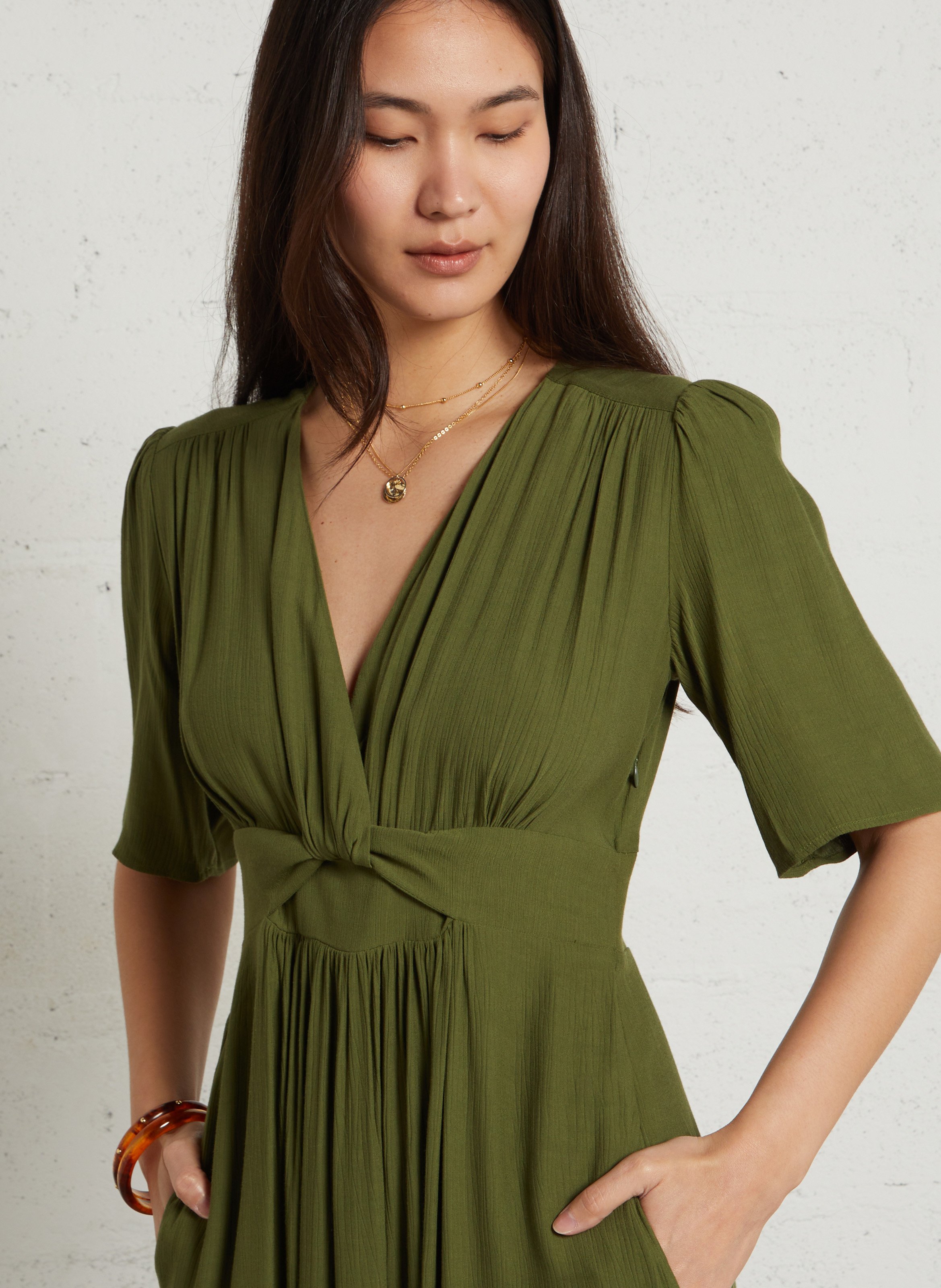 Robe longue à col noué unie love MAISON 123 Vert