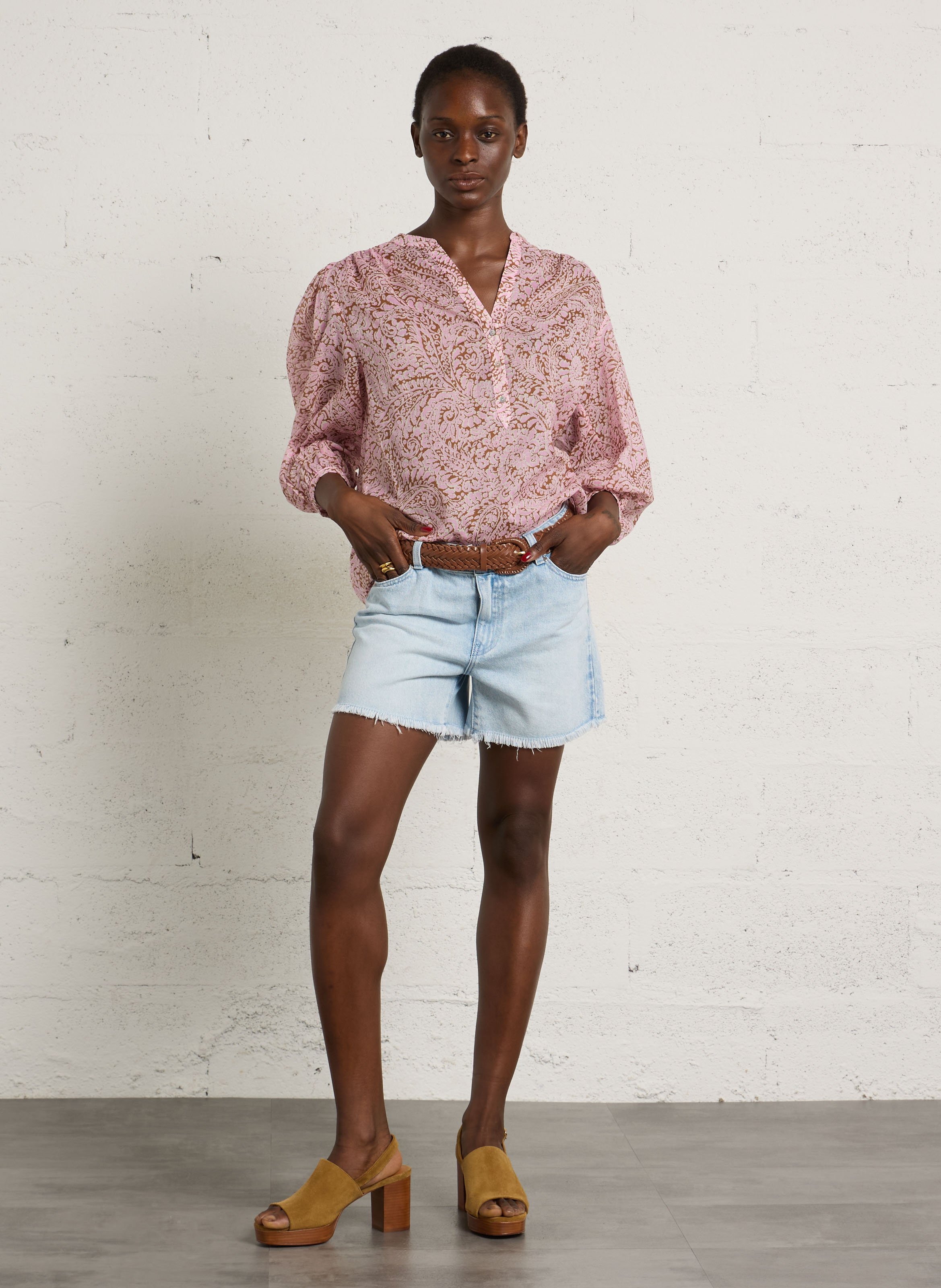 Short en denim en coton roan MAISON 123 Bleu