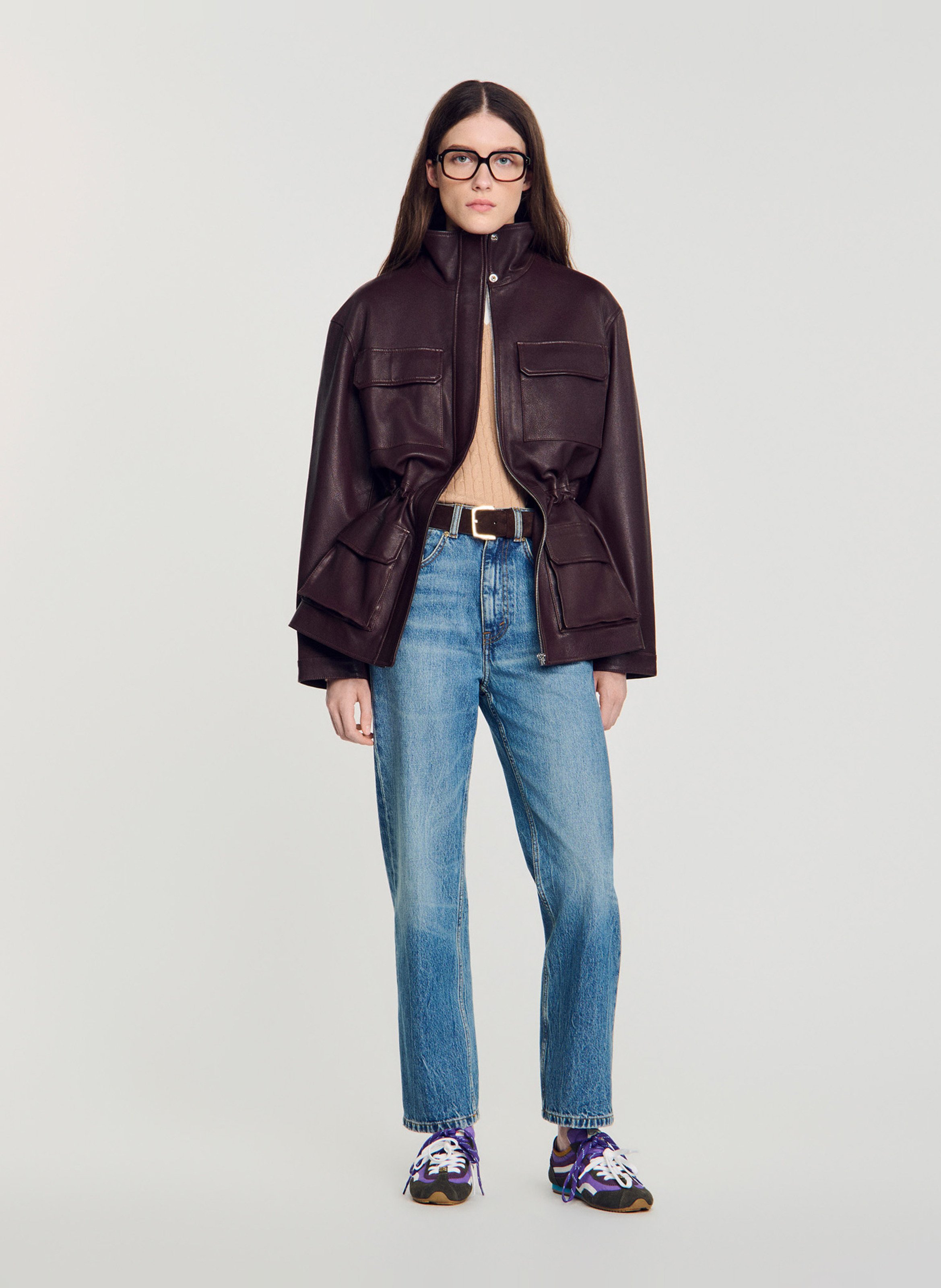 Blouson oversize en cuir SANDRO Rouge