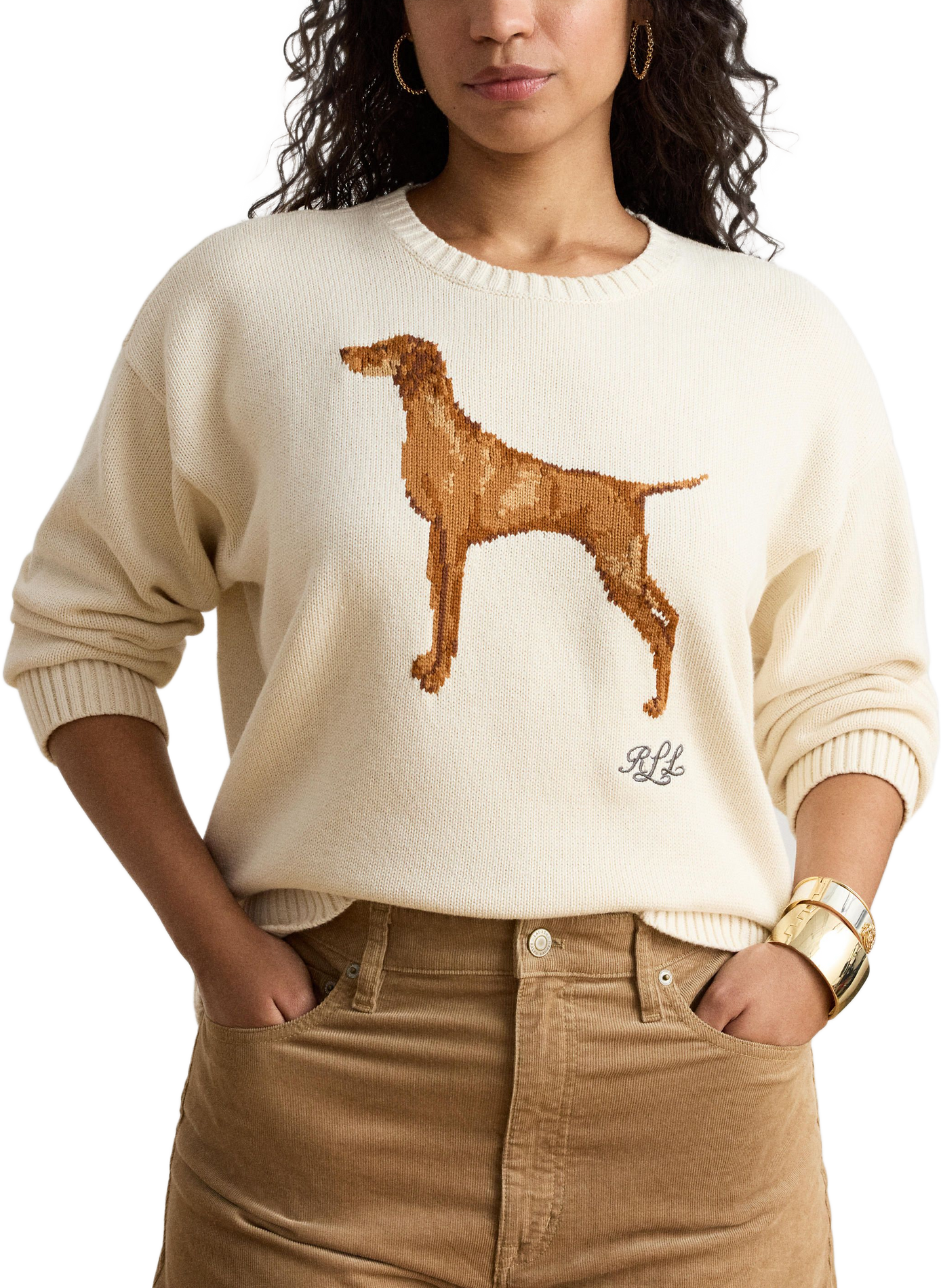 Cotton intarsia knit sweater LAUREN Beige