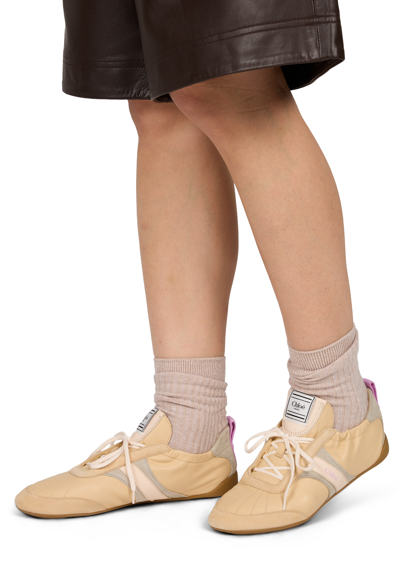 Low-top leather sneakers CHLOÉ Beige