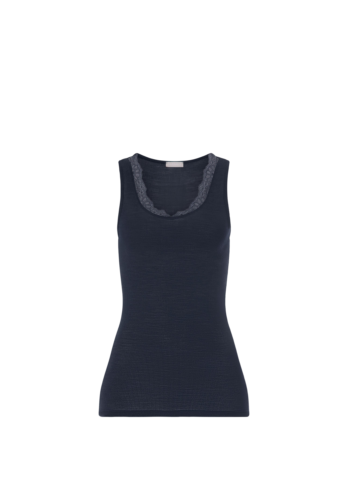Fitted wool and silk lace-trimmed crew-neck tank top HANRO Blue