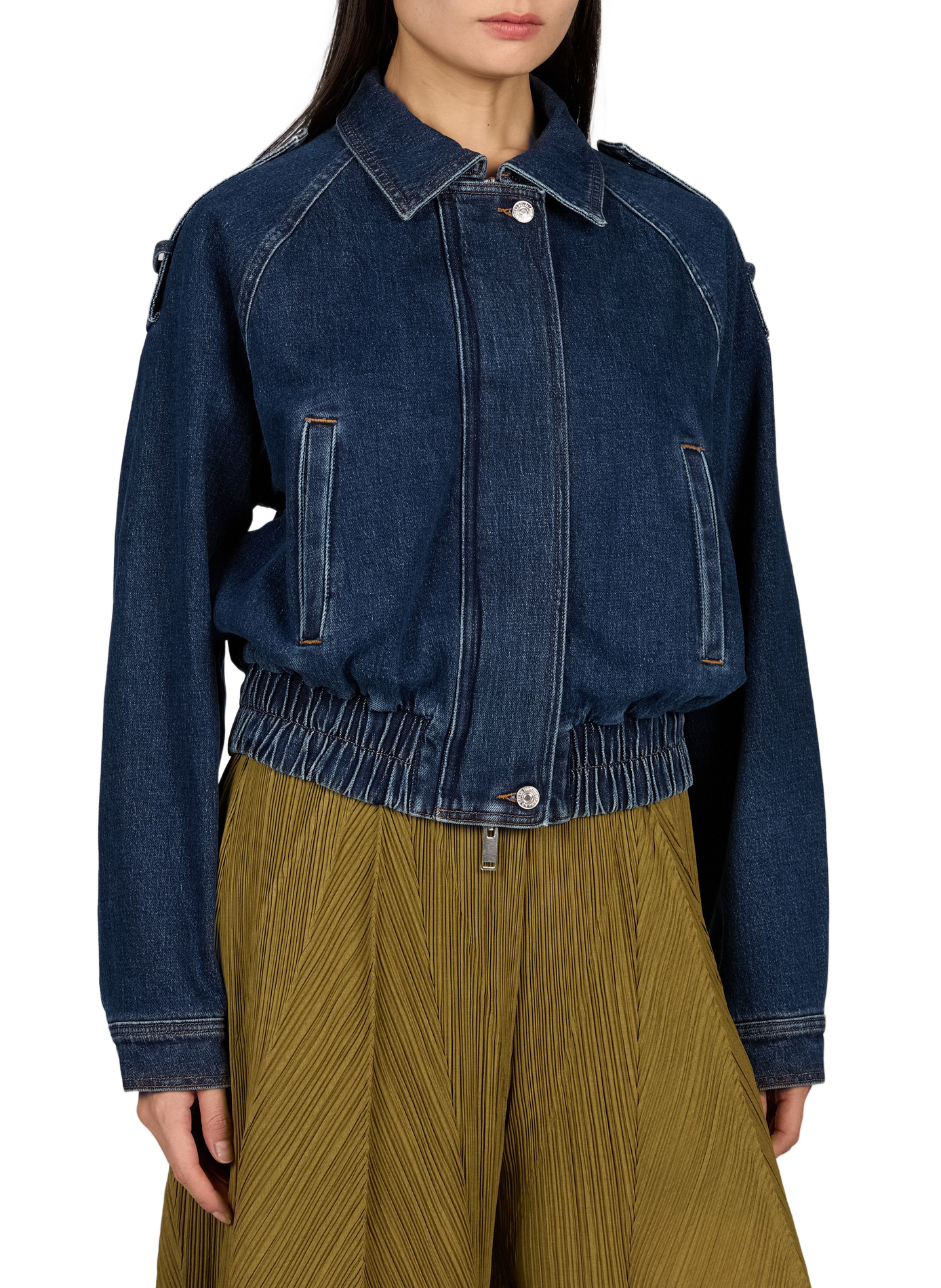 Veste aviateur en denim de coton mélangé 7 FOR ALL MANKIND Bleu