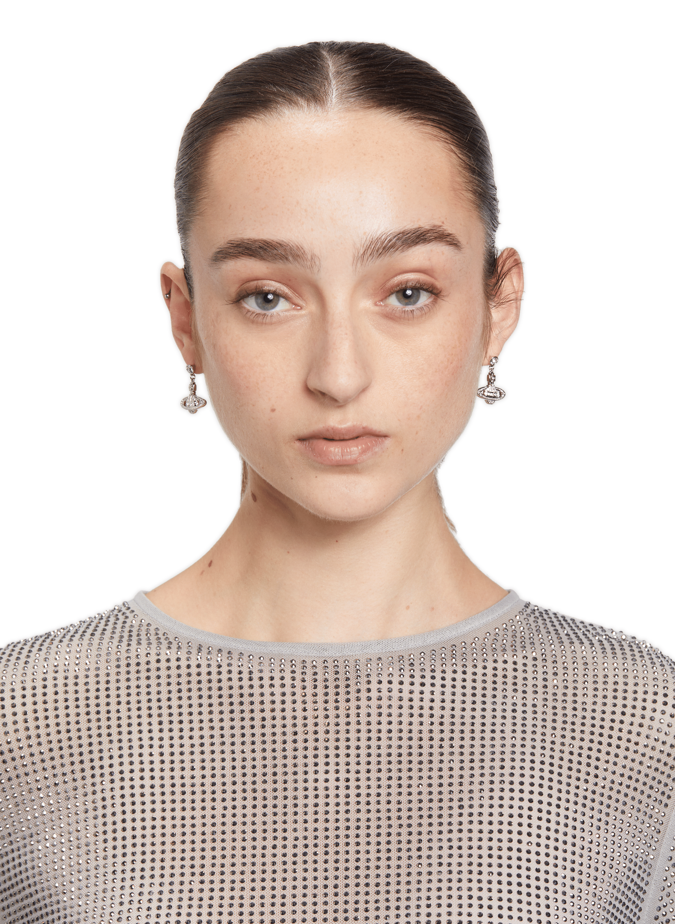 Rhinestone-embellished top Grey