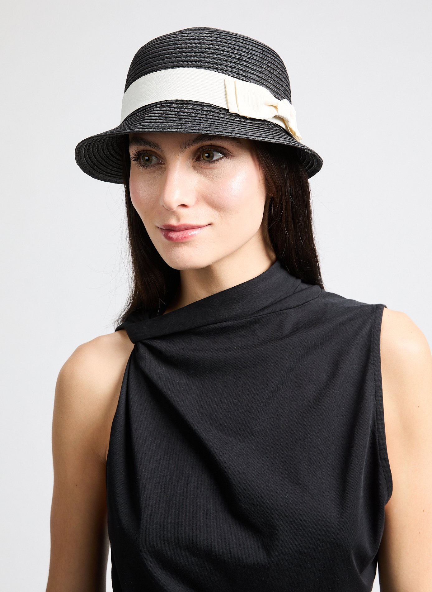 Chapeau paille avec noeud AU PRINTEMPS PARIS Noir