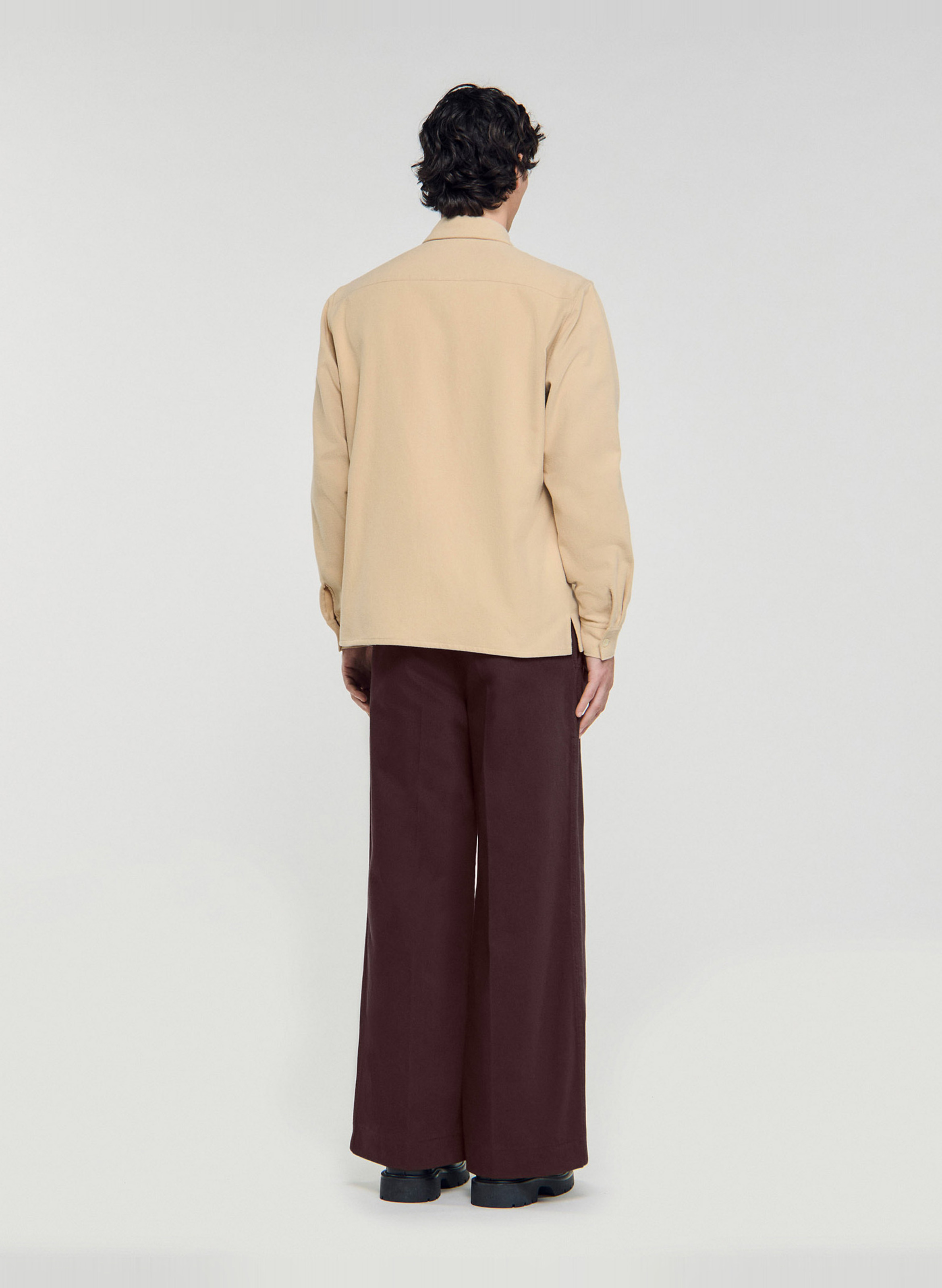 Chemise droite col classique en coton SANDRO Beige