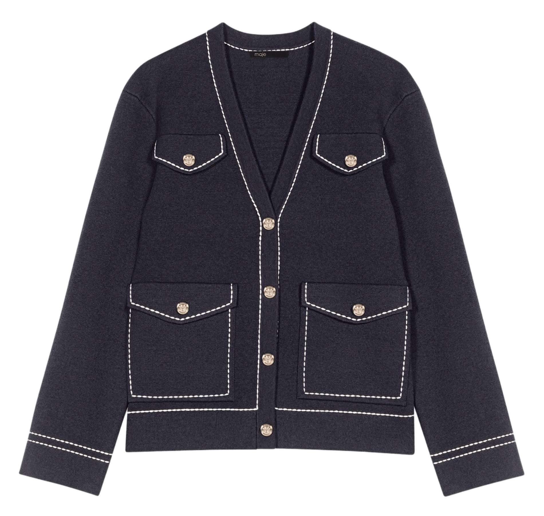 Cardigan col v à boutons fantaisies Bleu