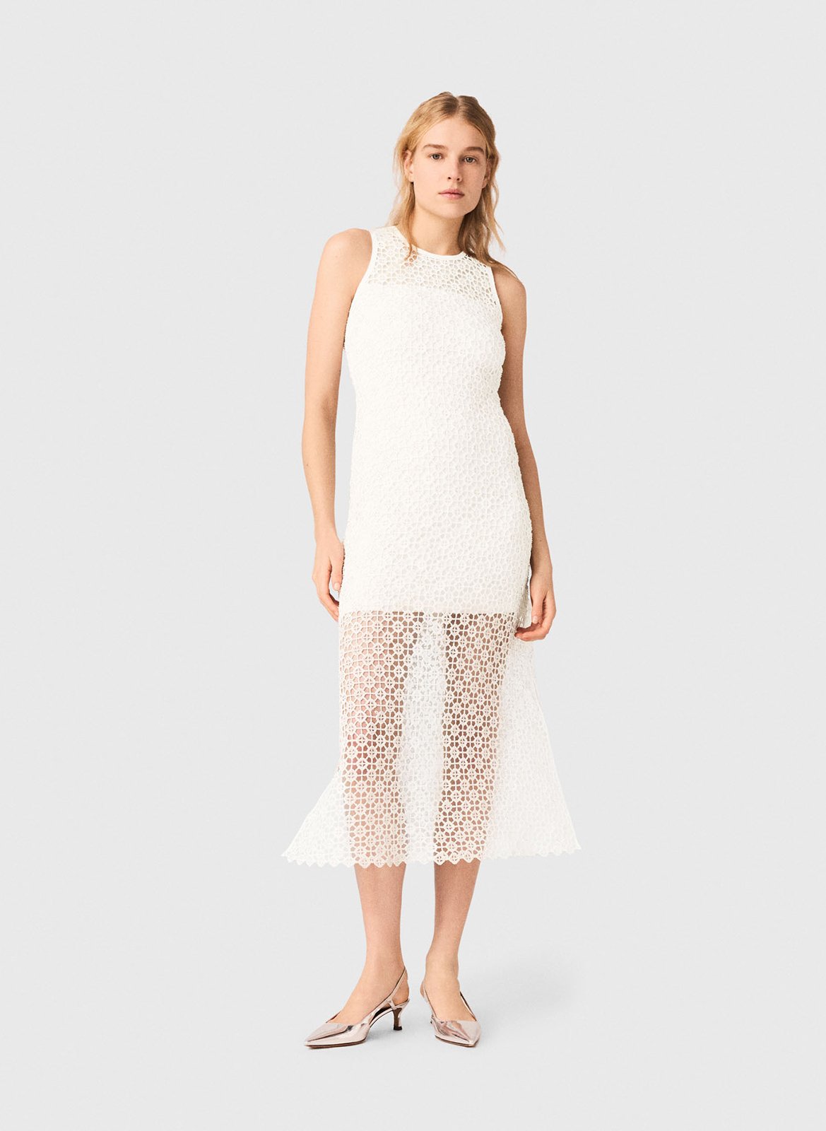 Robe midi droite col rond MAJE Blanc