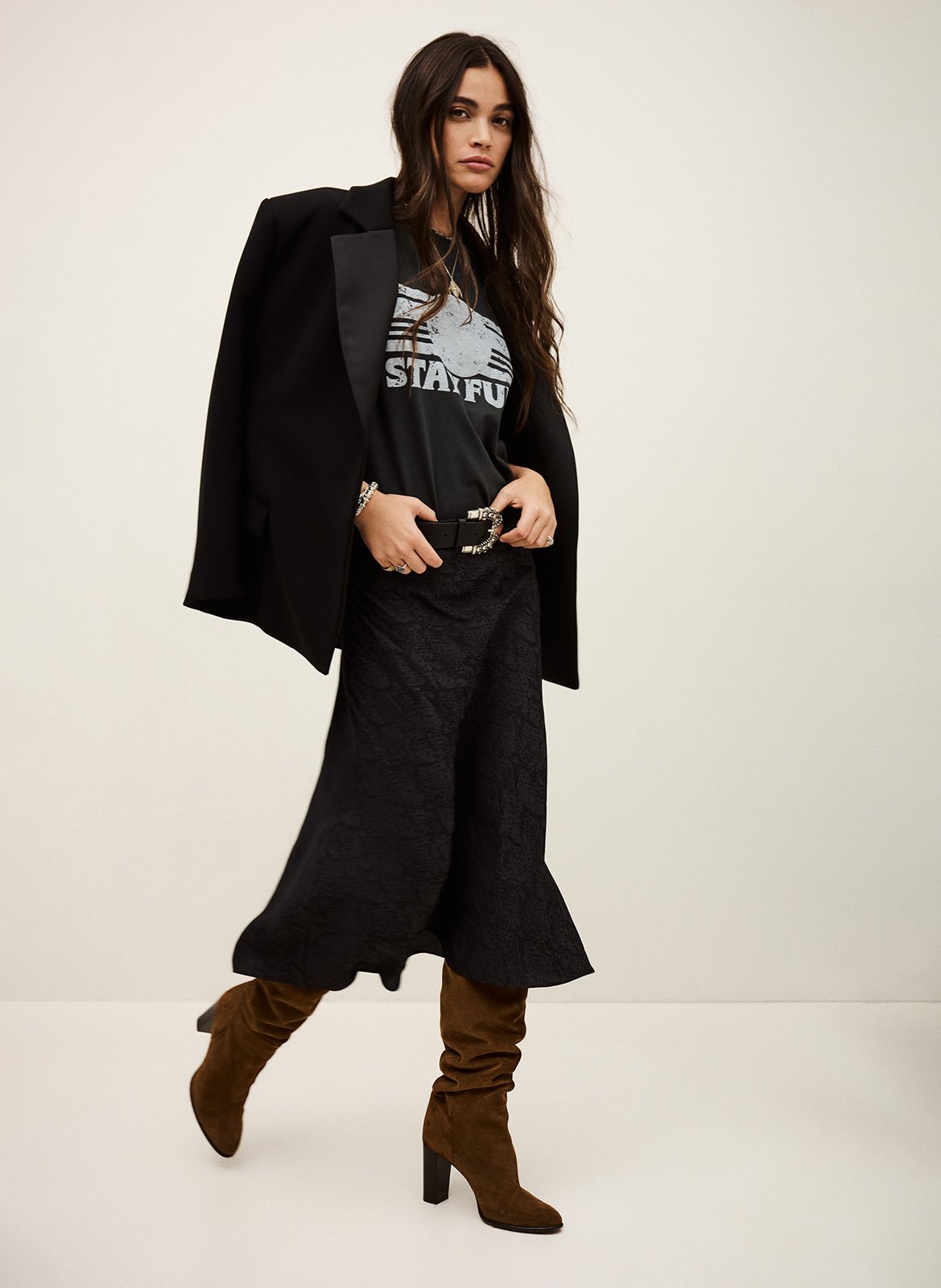 Jupe midi fluide jacquard python rista BA&SH Noir