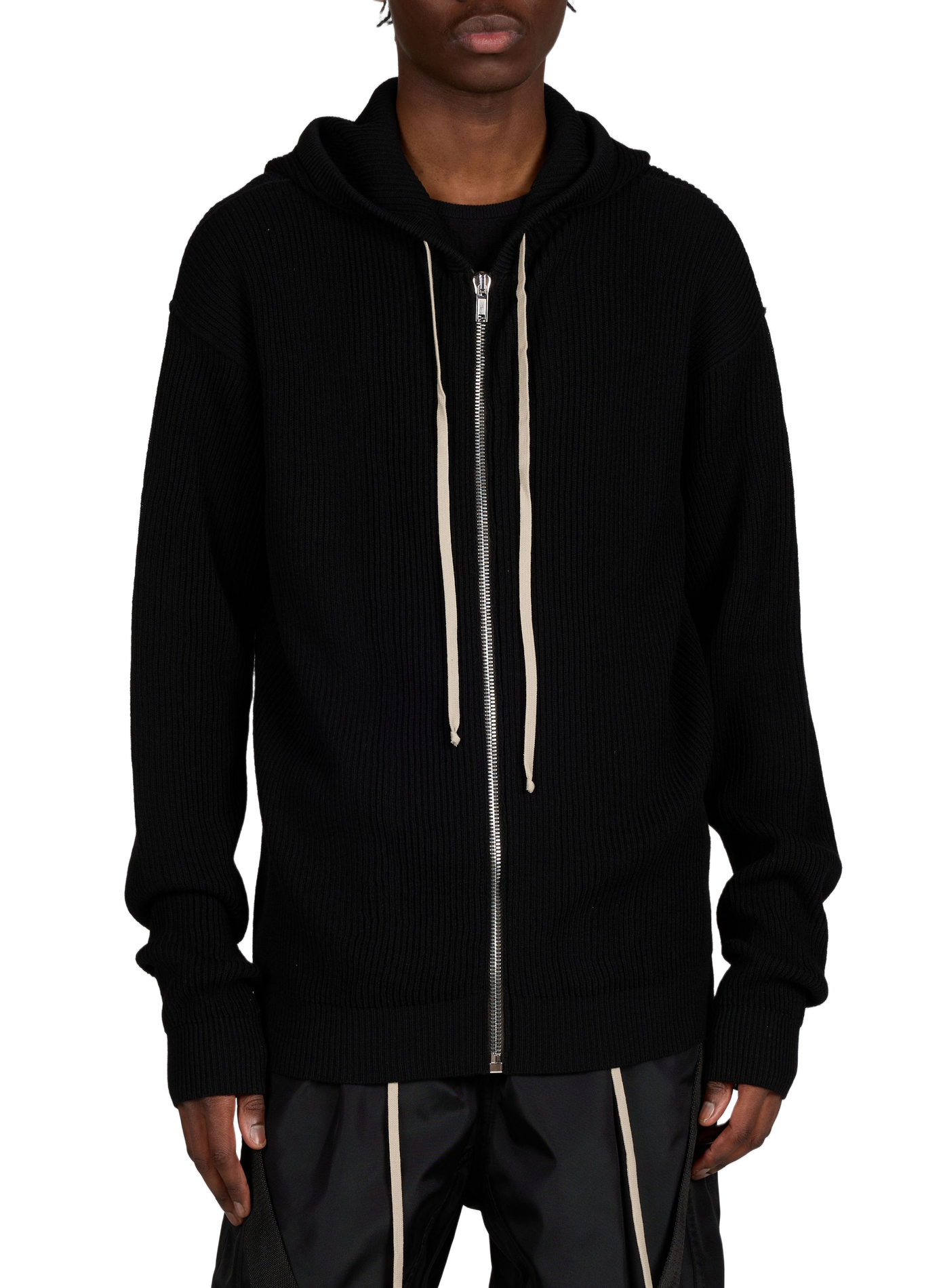 Hoodie zip à capuche en laine vierge RICK OWENS Noir