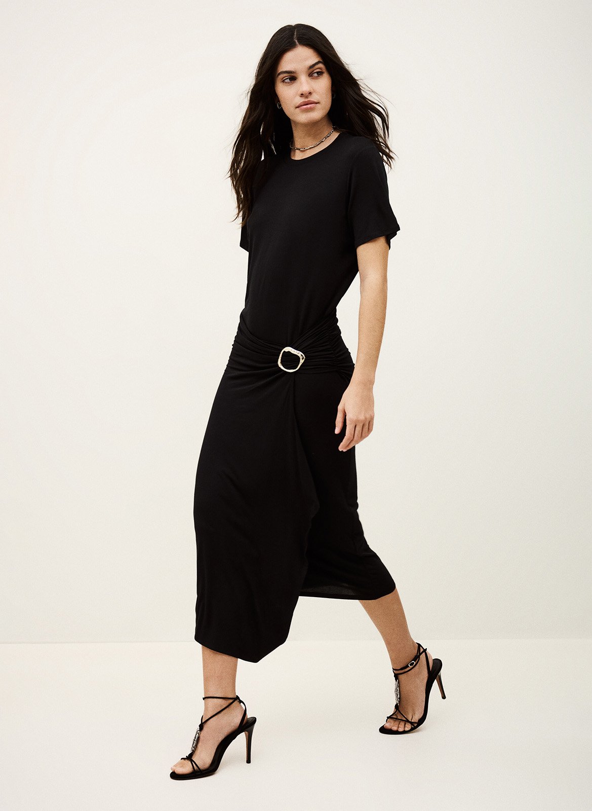 Robe midi ajustée avec drapé unie galtea BA&SH Noir