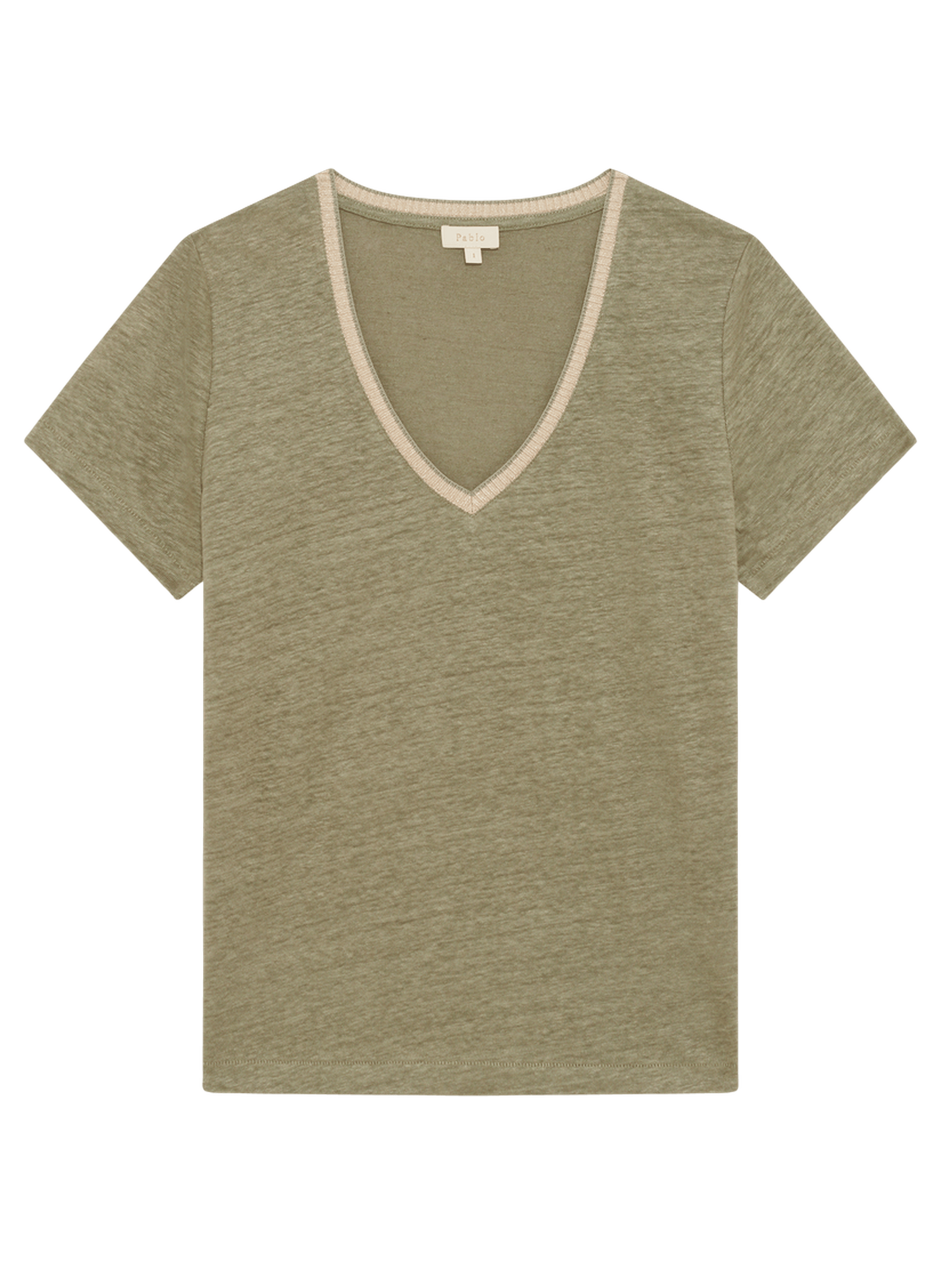 T-shirt v en lin et lurex - tinael PABLO Kaki
