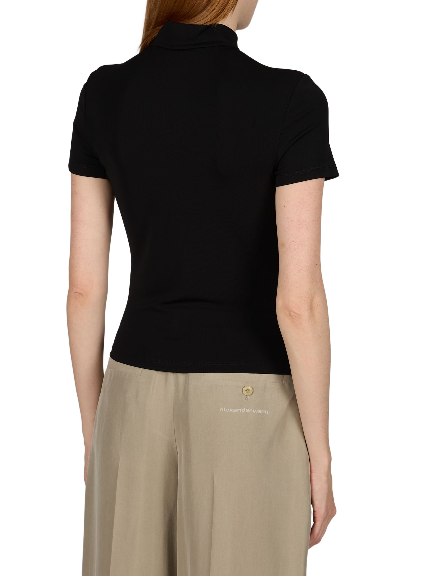 Top ajusté zippé manches courtes ALEXANDER WANG Noir