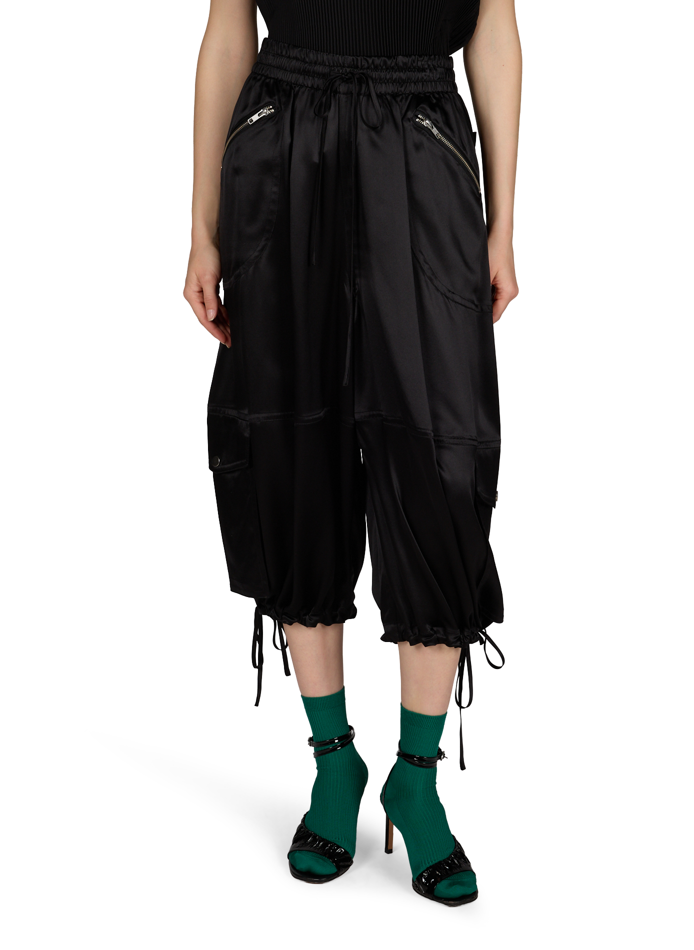 Wide cropped silk cargo pants CO Black