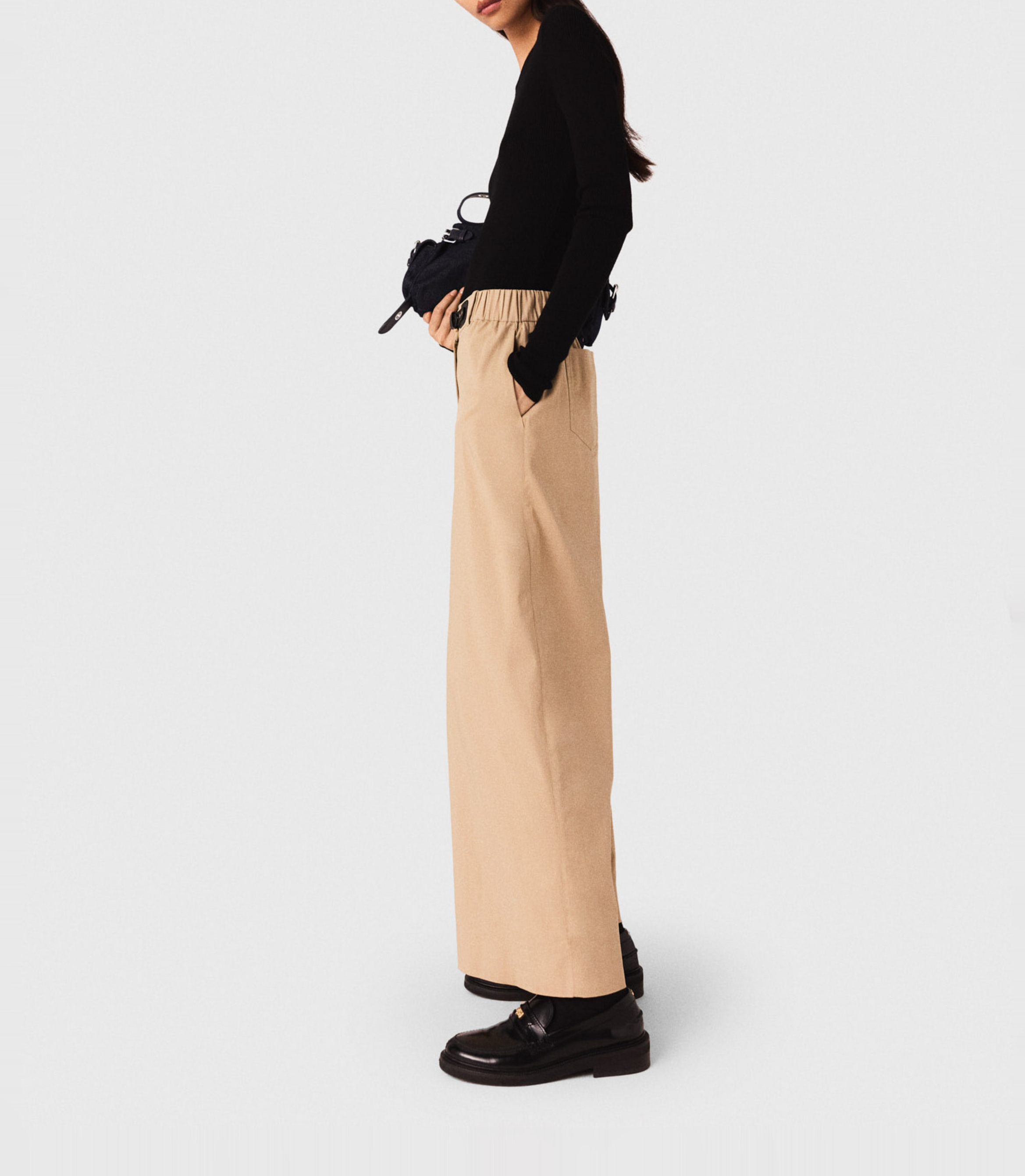Pantalon large en coton mélangé MAJE Beige