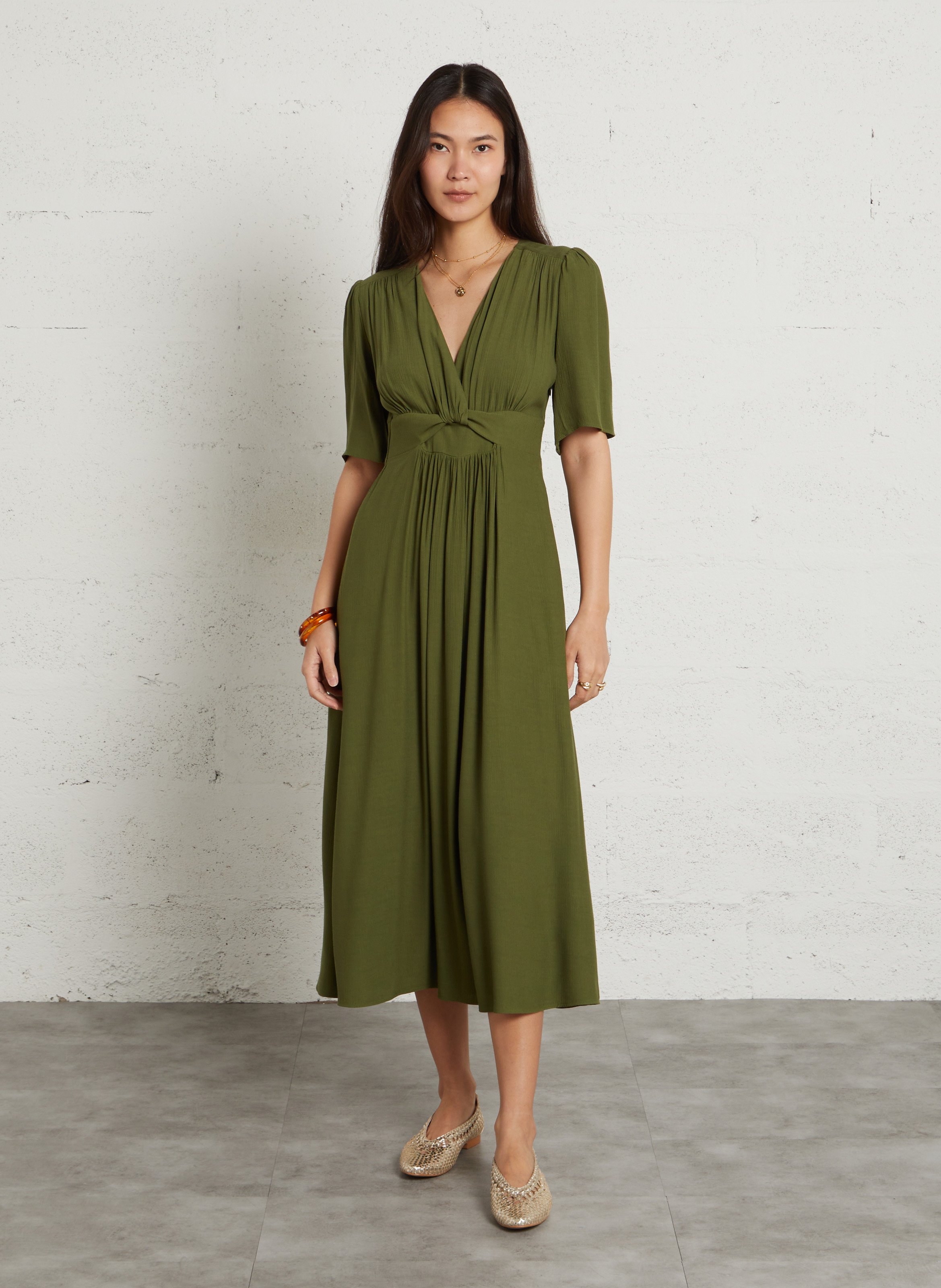 Robe longue à col noué unie love MAISON 123 Vert