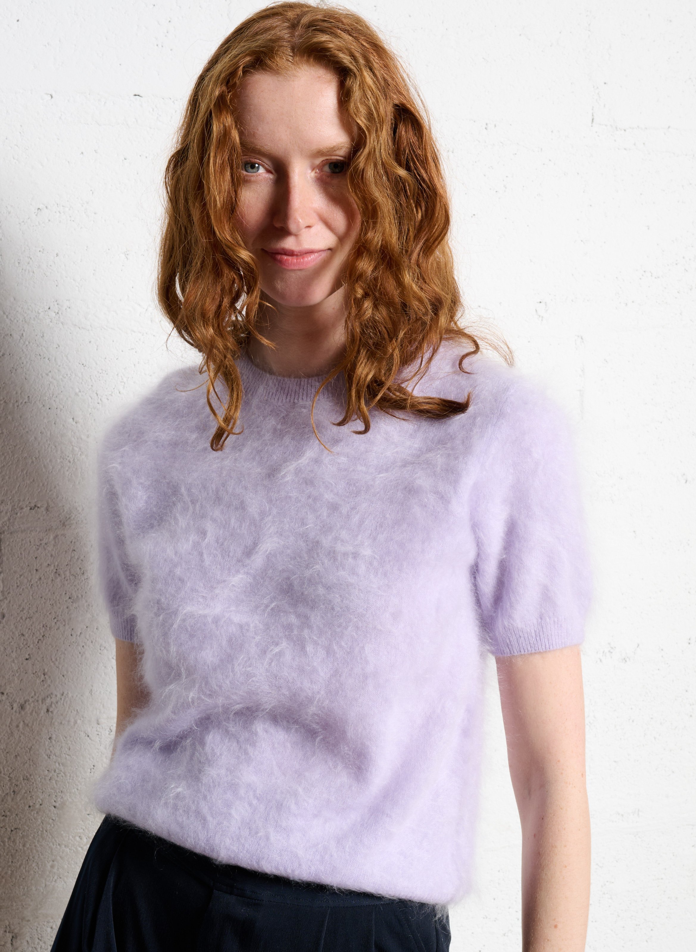 Pull droit col rond en cachemire IKKS Violet