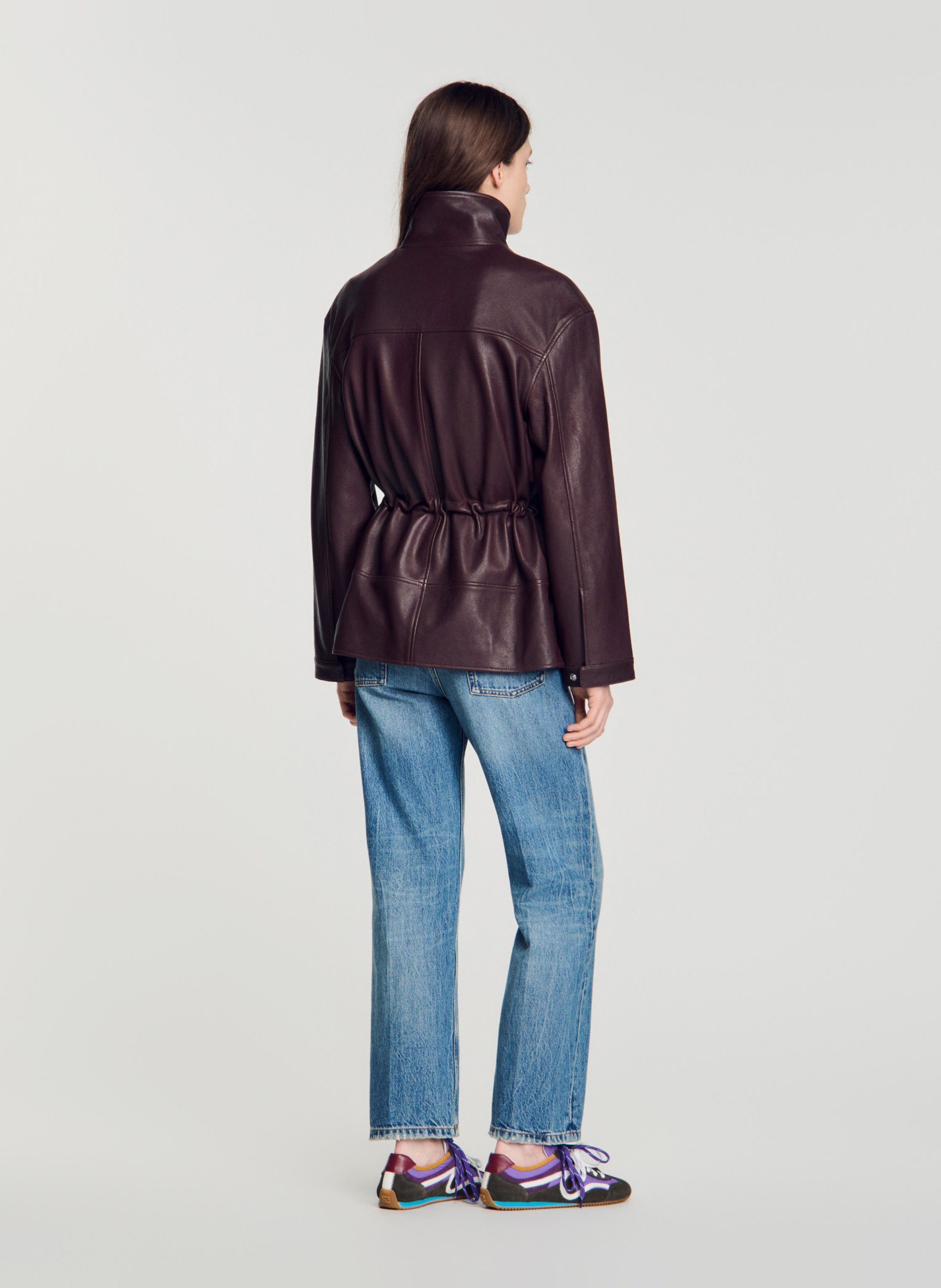 Blouson oversize en cuir SANDRO Rouge