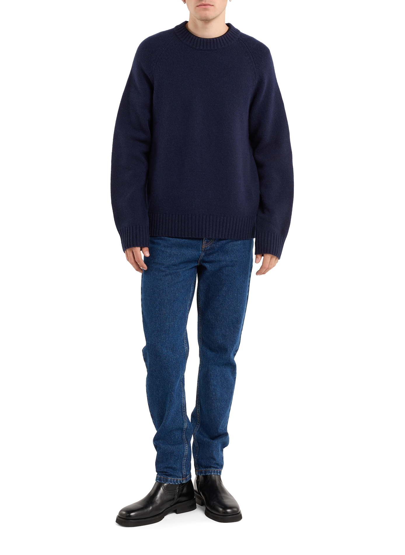 Round neck wool straight sweater SAISON 1865 Blue