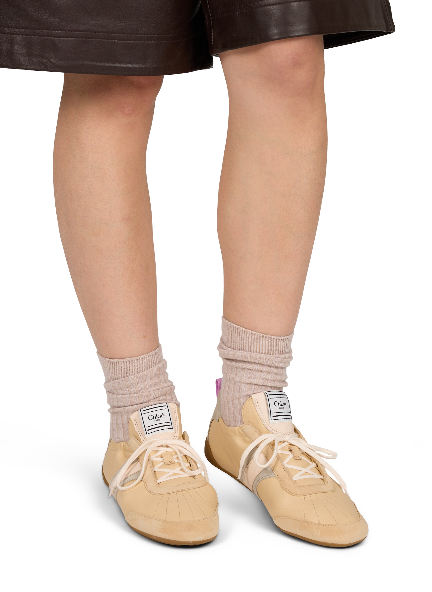 Low-top leather sneakers CHLOÉ Beige