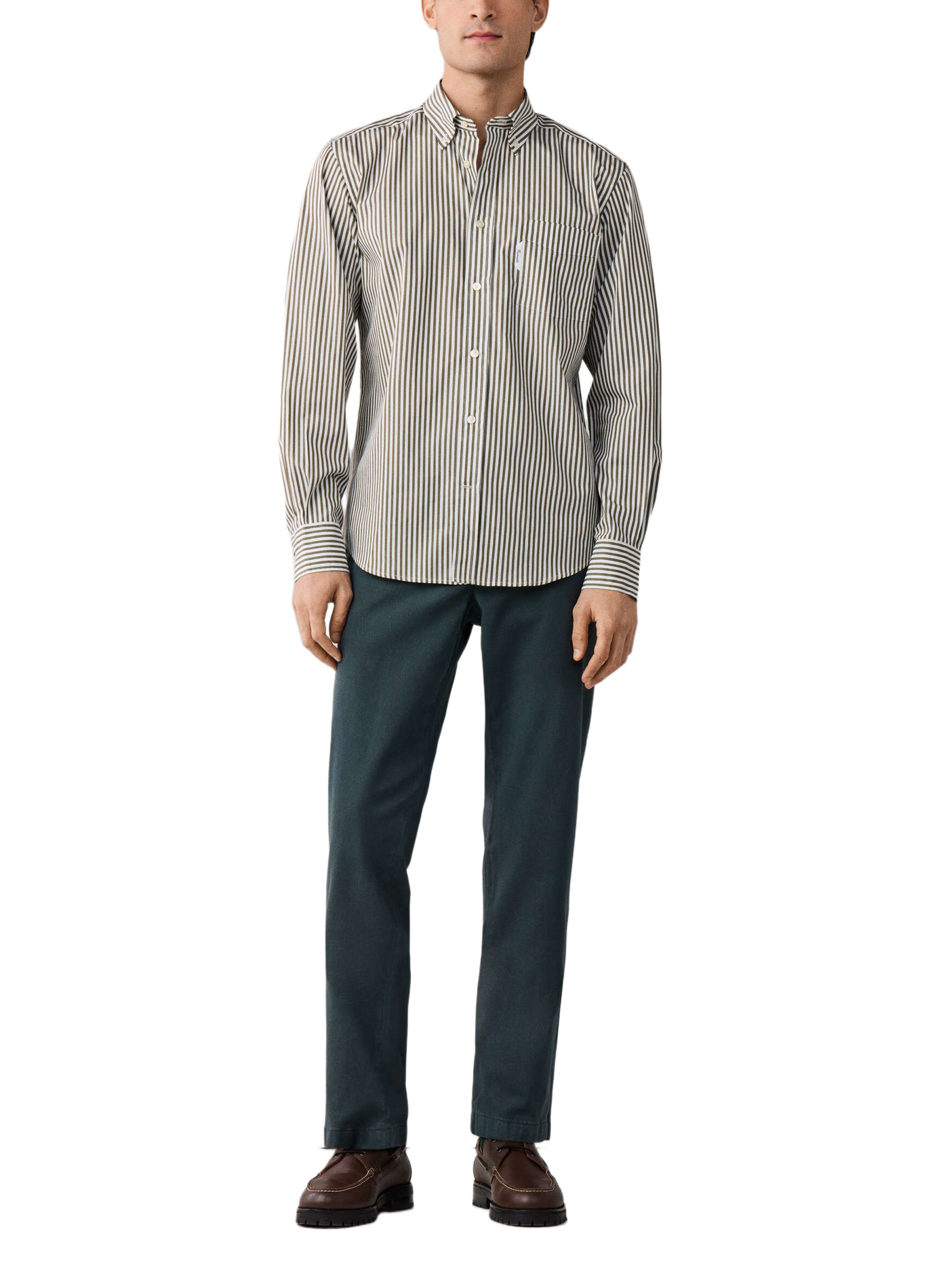 Rechte gestreepte katoenen blouse met knoopkraag FACONNABLE Kaki
