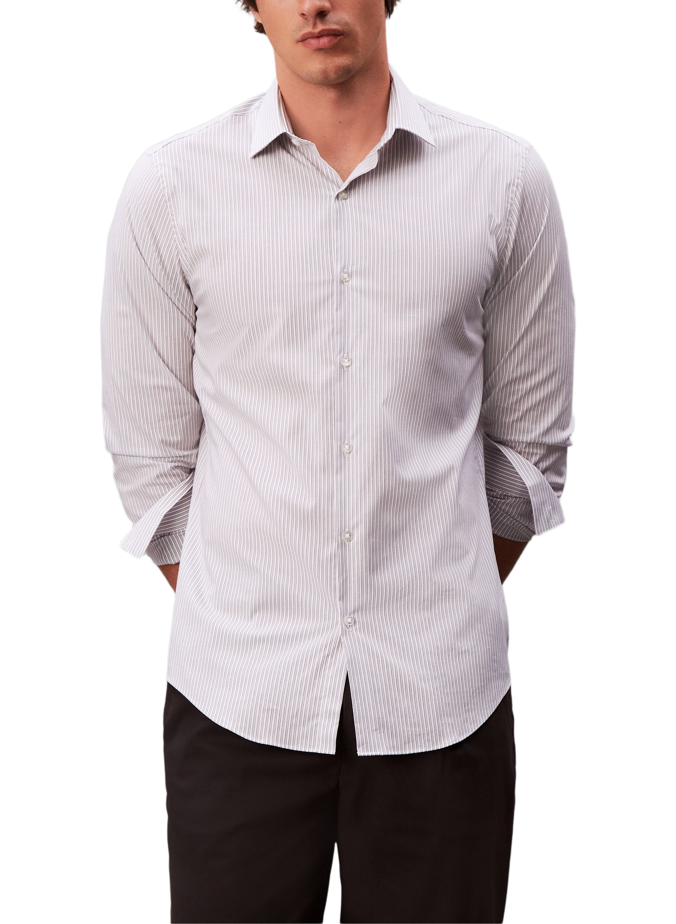 Slim striped shirt in blended cotton CALVIN KLEIN Grey