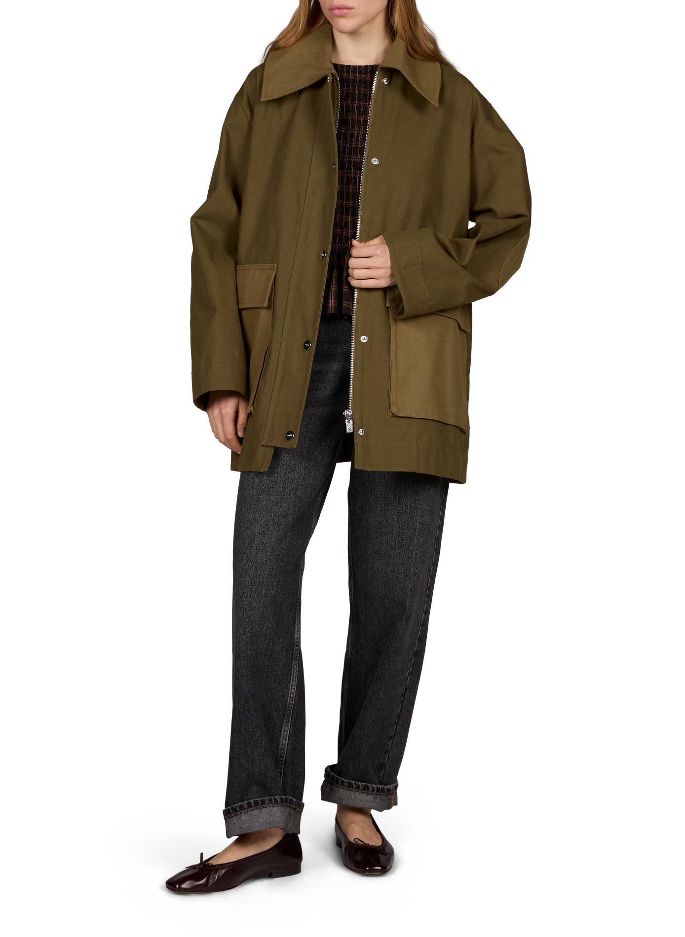 Mid-length cotton jacket GANNI Khaki