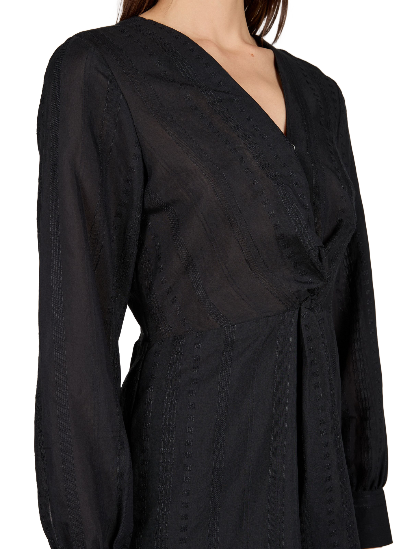 Chemise brodée à col V VILA Noir